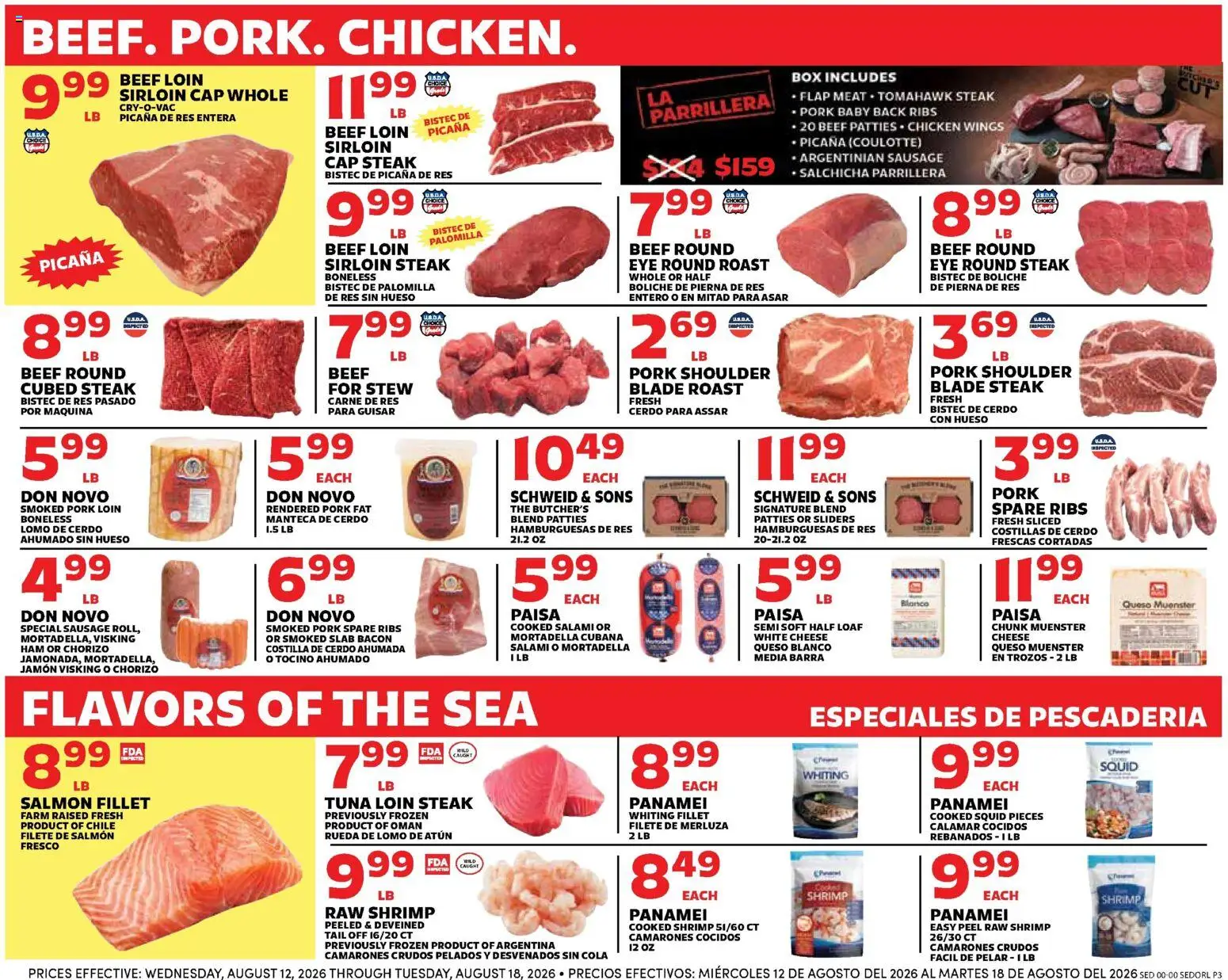 Sedano's Weekly Ad - valid from 08/12/2026 | Page: 3 | Products: Shrimp, Cheese, Cap, Tuna