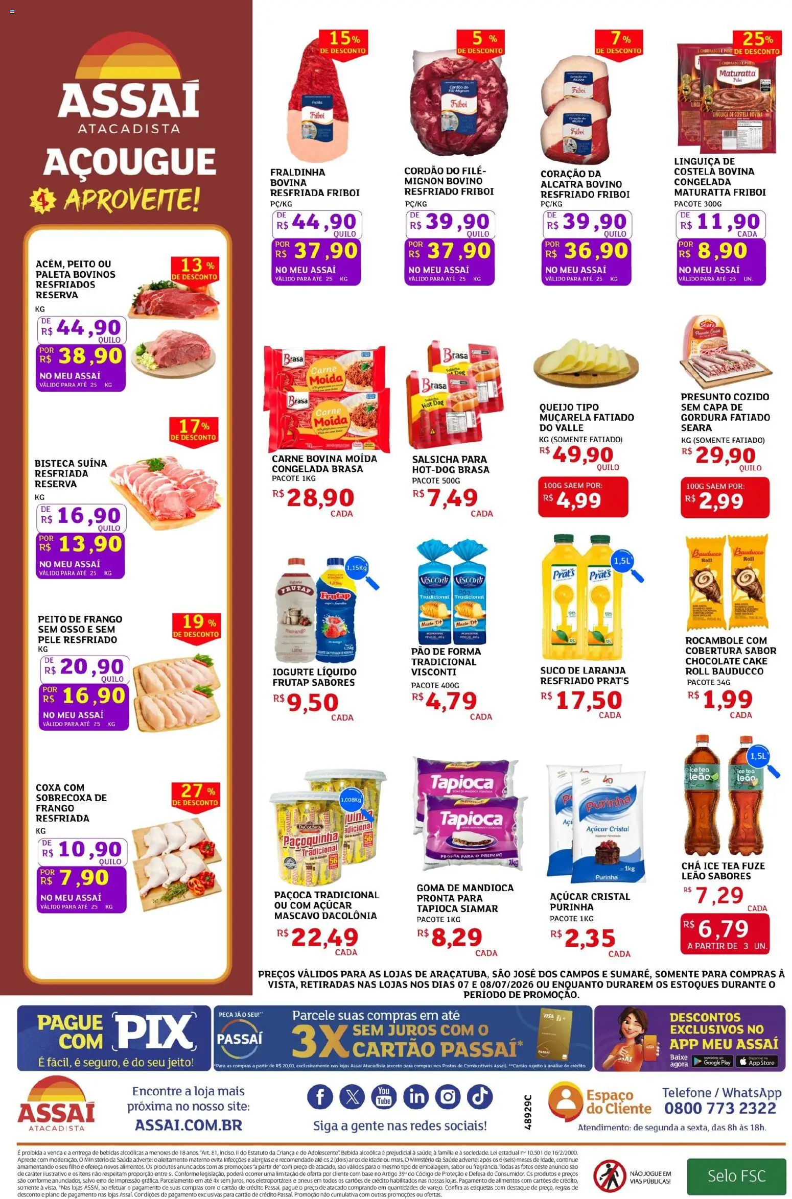 Assaí Atacadista Folheto - válido de 07/07/2026 | Página: 2 | Produtos: Queijo, Pão, Carne, Peito de frango