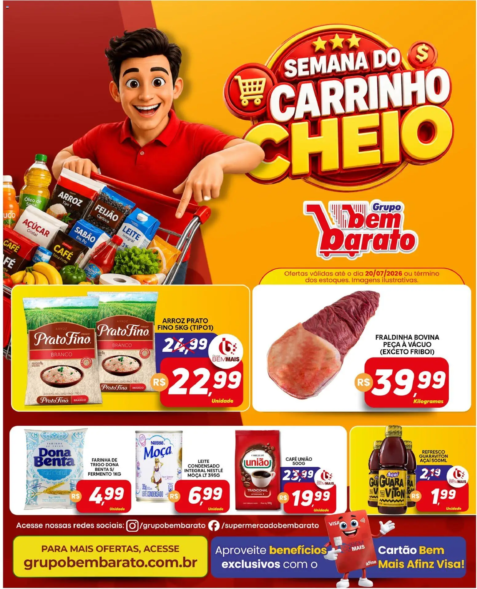 Supermercado Bem Barato Folheto - válido de 14/07/2026 | Página: 1 | Produtos: Refresco, Sabão, Fraldinha, Arroz