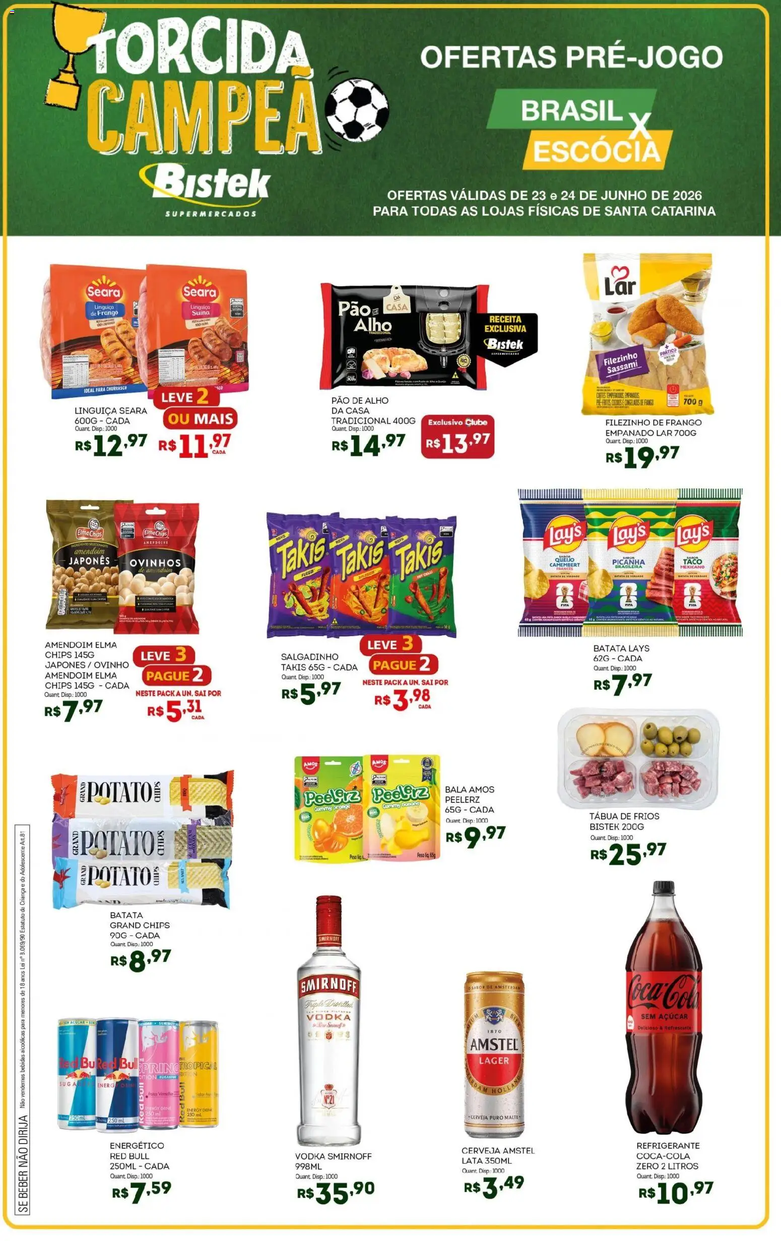 Bistek Supermercados Folheto - válido de 23/06/2026 | Página: 1 | Produtos: Linguiça, Vodka, Tábua, Frango