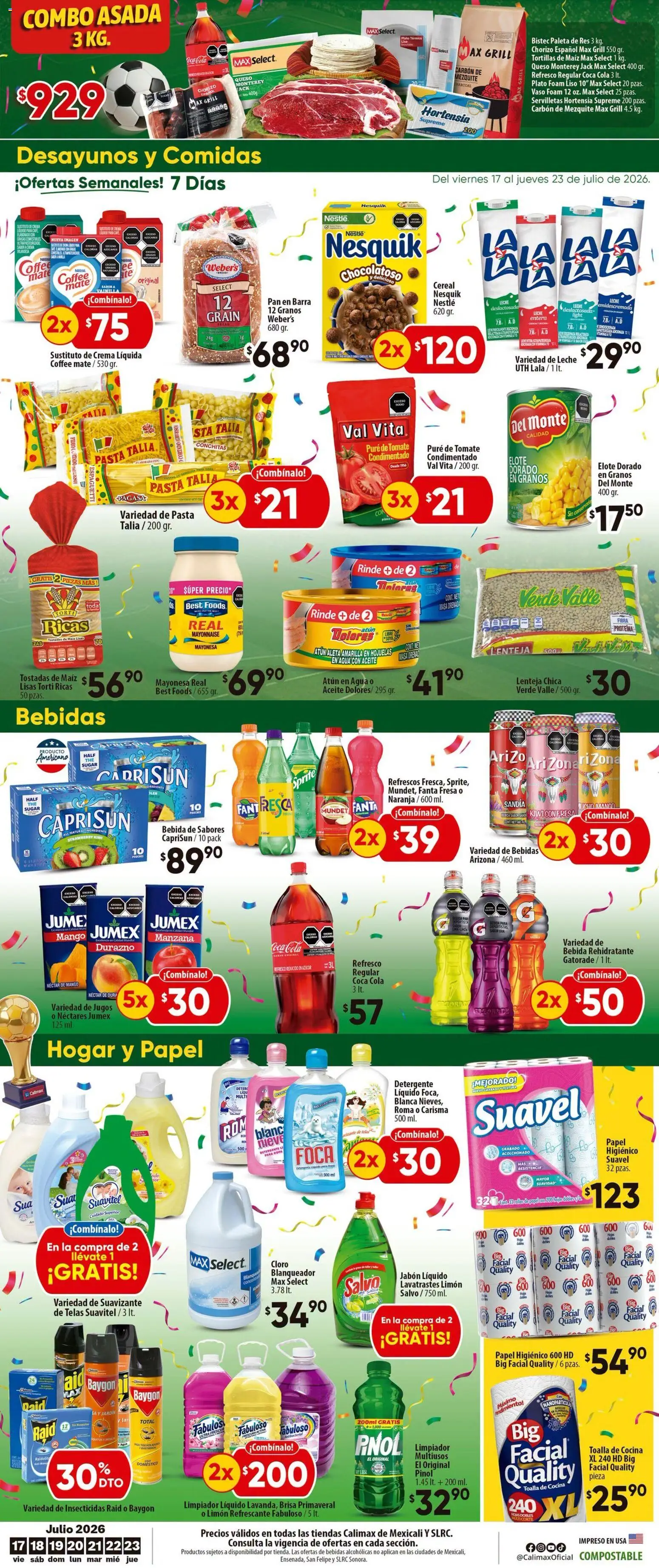 Nuevas ofertas de Calimax válidas en toda la República Mexicana desde el 17/07/2026. ¡Encuentra las mejores ofertas en Calimax folleto Mexicali y SLRC! | Página: 6 | Productos: Jabón líquido, Agua, Chorizo, Kiwi