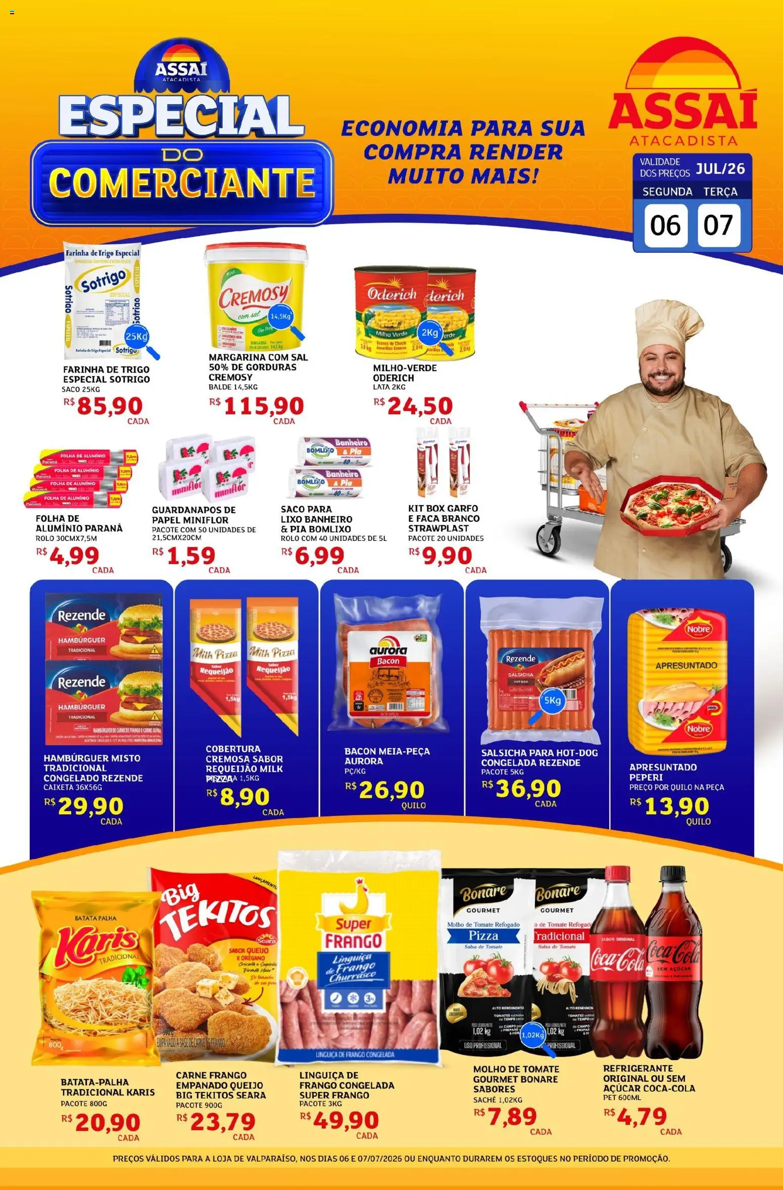 Assaí Atacadista Folheto - válido de 07/07/2026 | Página: 1 | Produtos: Cola, Pizza, Sal, Margarina