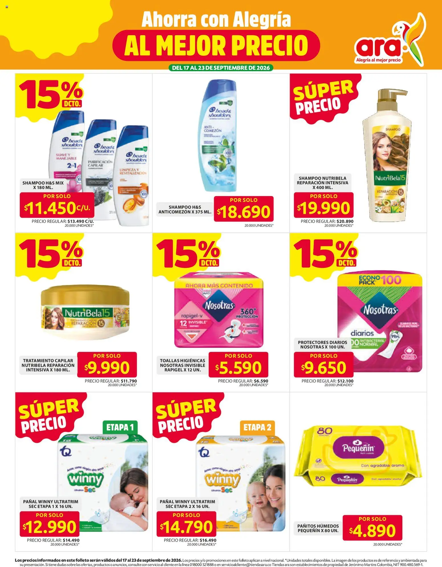 Ara revista - valida desde el 17/09/2026 | Página: 12 | Productos: Protectores diarios, Shampoo, Toallas, Protectores