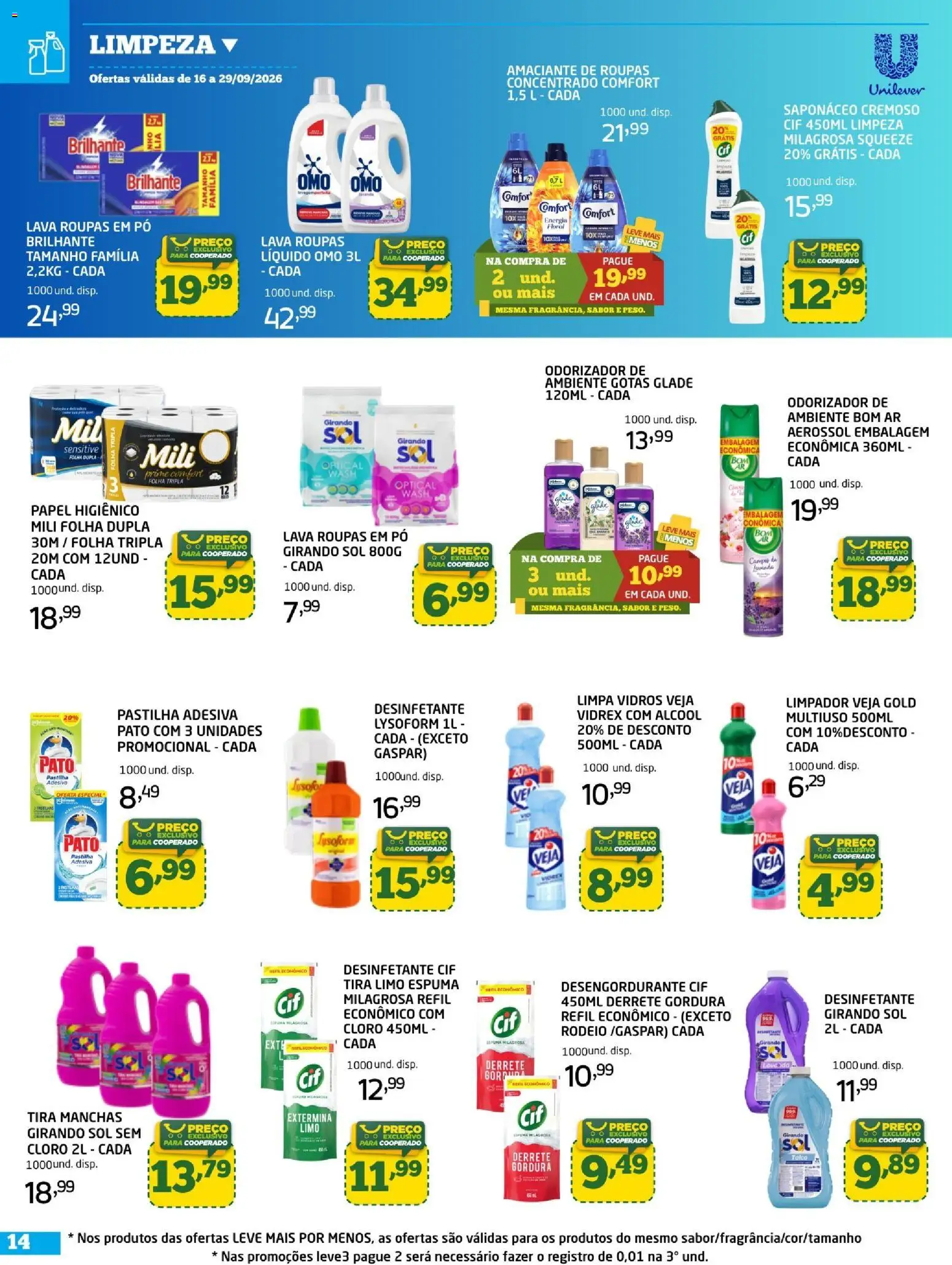 Cooper Folheto - válido de 16/09/2026 | Página: 14 | Produtos: Tira manchas, Álcool, Girando sol, Papel higiênico