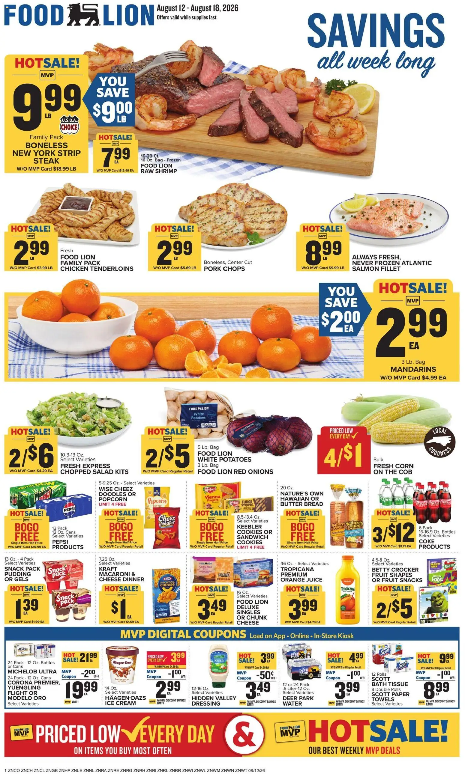 Food Lion Weekly Ad - valid from 08/12/2026 | Page: 1 | Products: Chocolate, Cream, Water, Ice