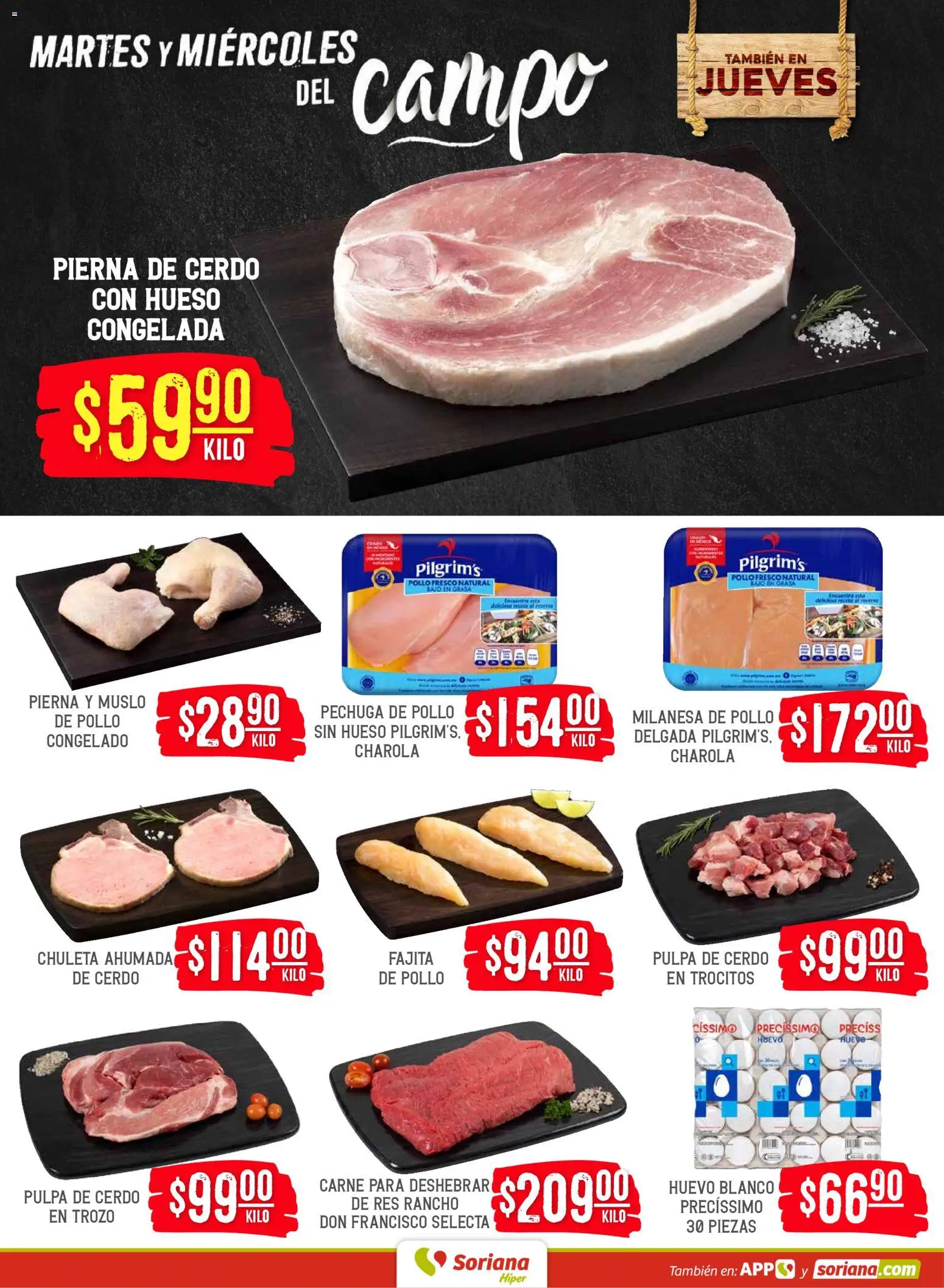 Nuevas ofertas de Soriana válidas en toda la República Mexicana desde el 05.05.2026. ¡Encuentra las mejores ofertas en Soriana Martes y Miércoles del Campo Híper: Saltillo y Torreón! | Página: 4 | Productos: Pollo, Huevo, Cerdo, Res