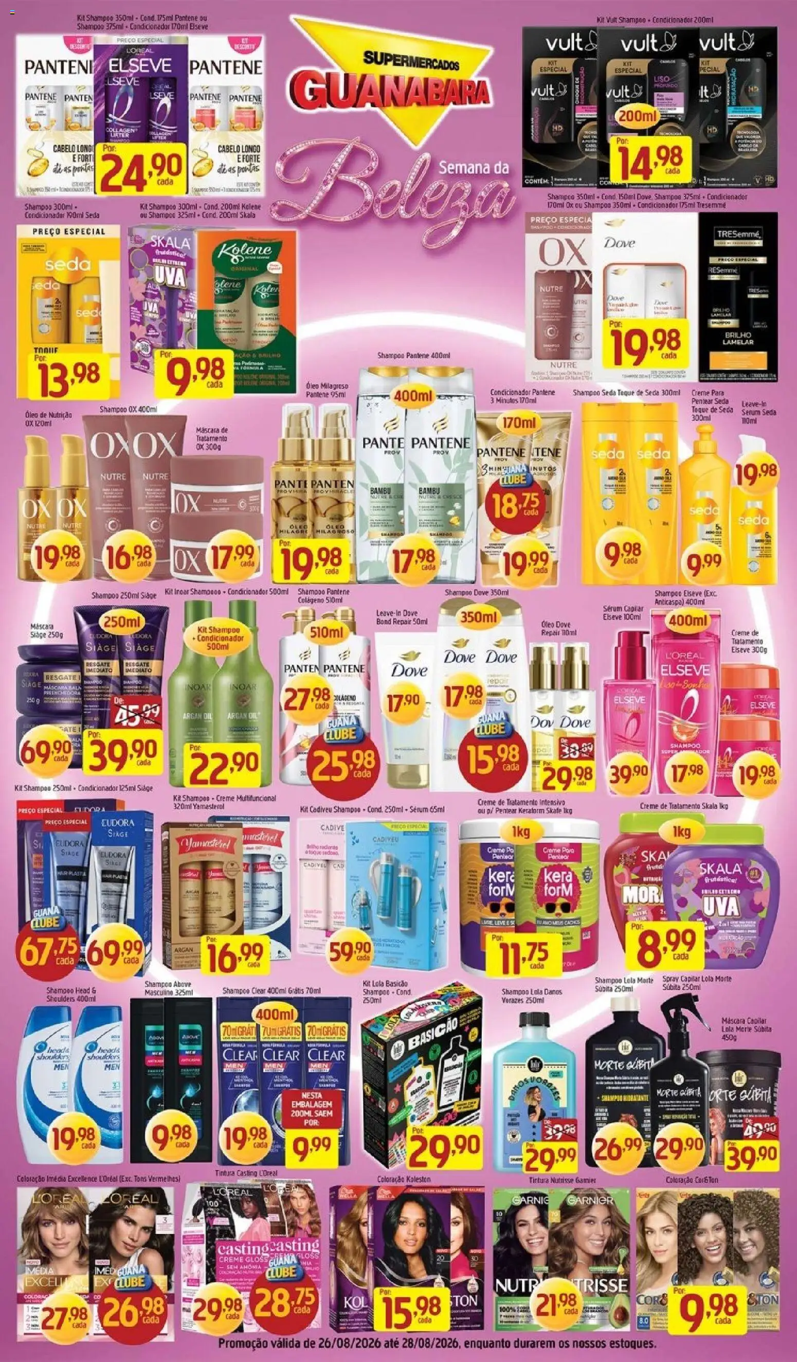 Supermercados Guanabara Folheto - válido de 26/08/2026 | Página: 3 | Produtos: Shampoo, Pó, Shampoo pantene, Máscara capilar
