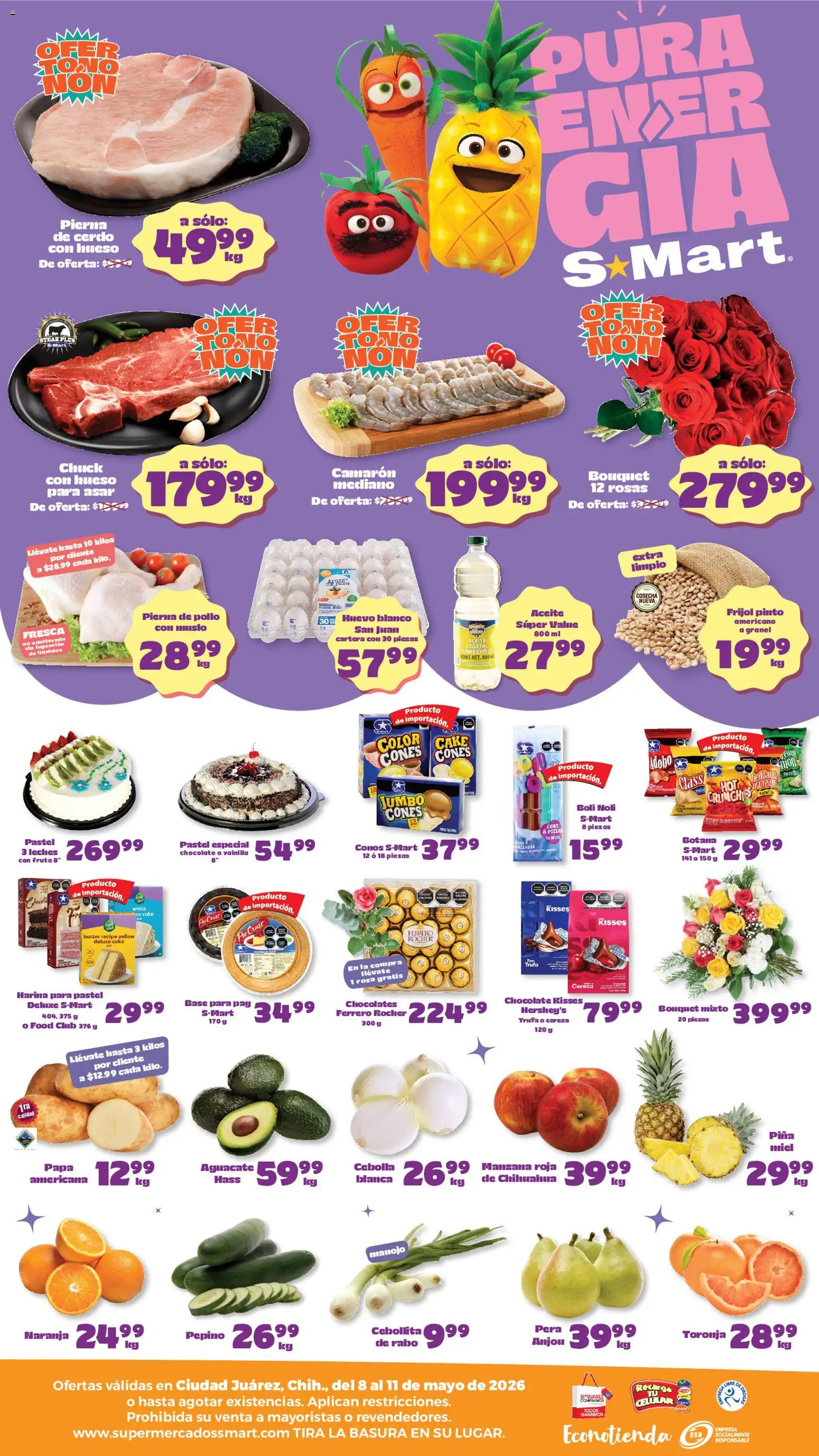 Nuevas ofertas de S-Mart válidas en toda la República Mexicana desde el 08.05.2026. ¡Encuentra las mejores ofertas en S-Mart folleto Juárez! | Página: 2 | Productos: Cebolla, Huevo, Cerdo, Piña