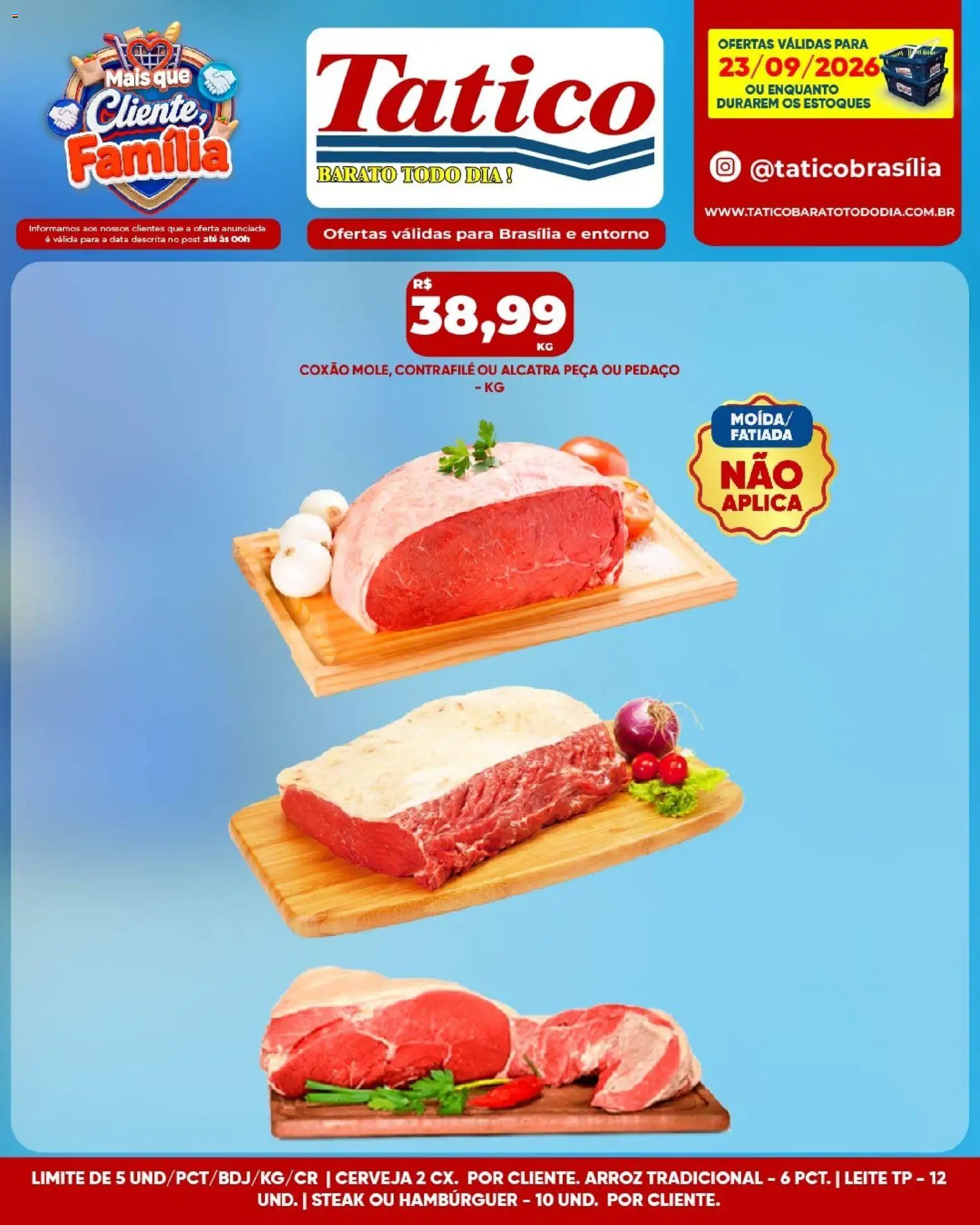 Tatico Folheto - válido de 23/09/2026 | Página: 13 | Produtos: Leite, Cerveja, Arroz, Hambúrguer