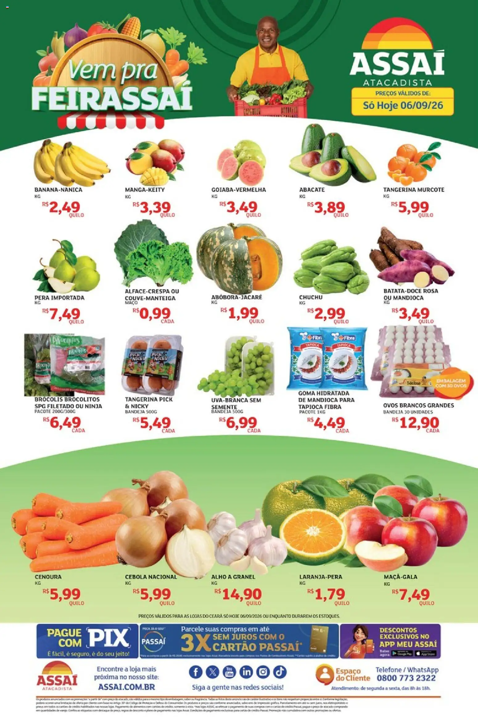Assaí Atacadista Folheto - válido de 06/09/2026 | Página: 1 | Produtos: Mandioca, Tapioca, Cenoura, Telefone