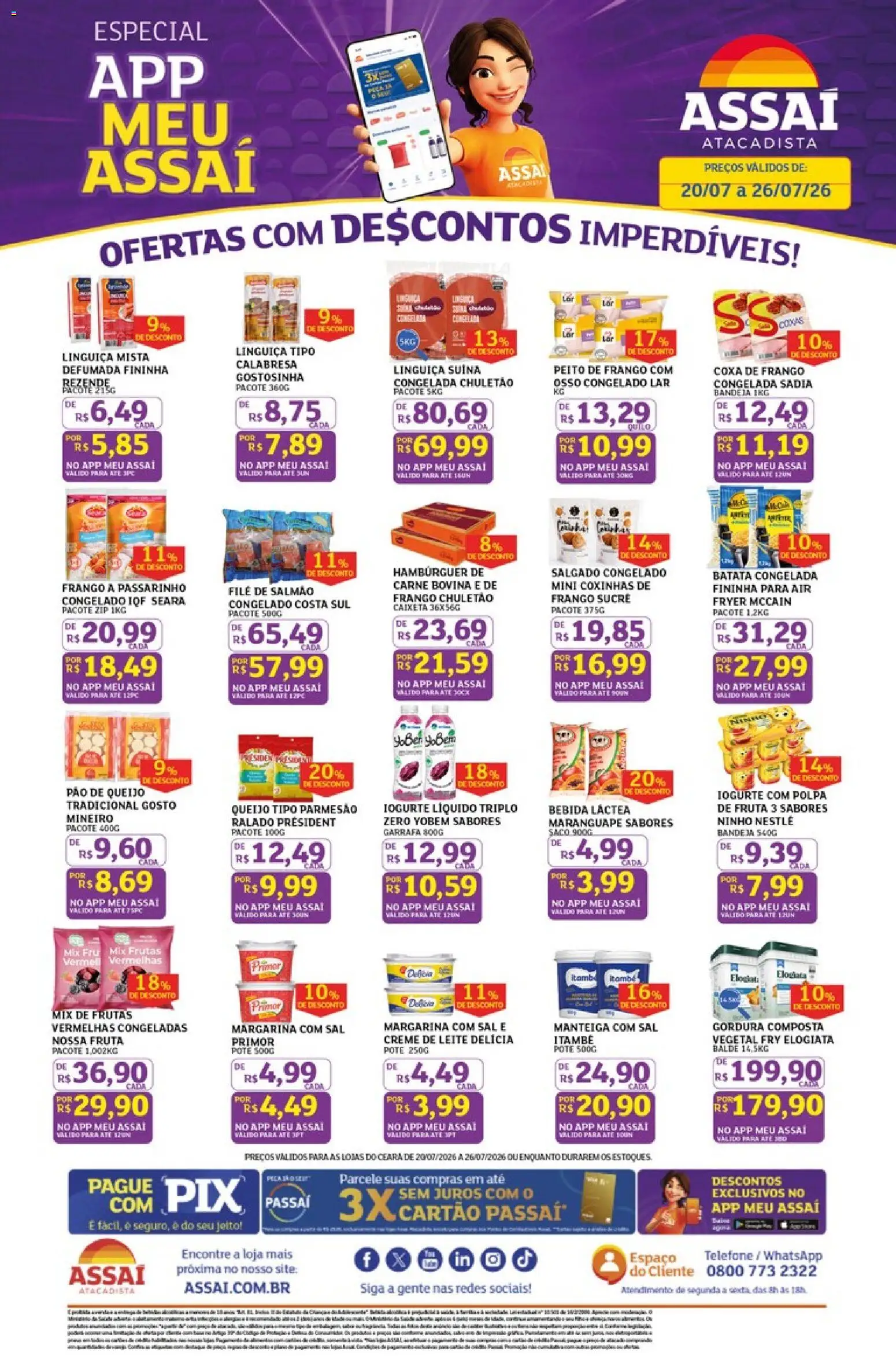 Assaí Atacadista Folheto - válido de 20/07/2026 | Página: 1 | Produtos: Salmão, Queijo, Creme de leite, Frango