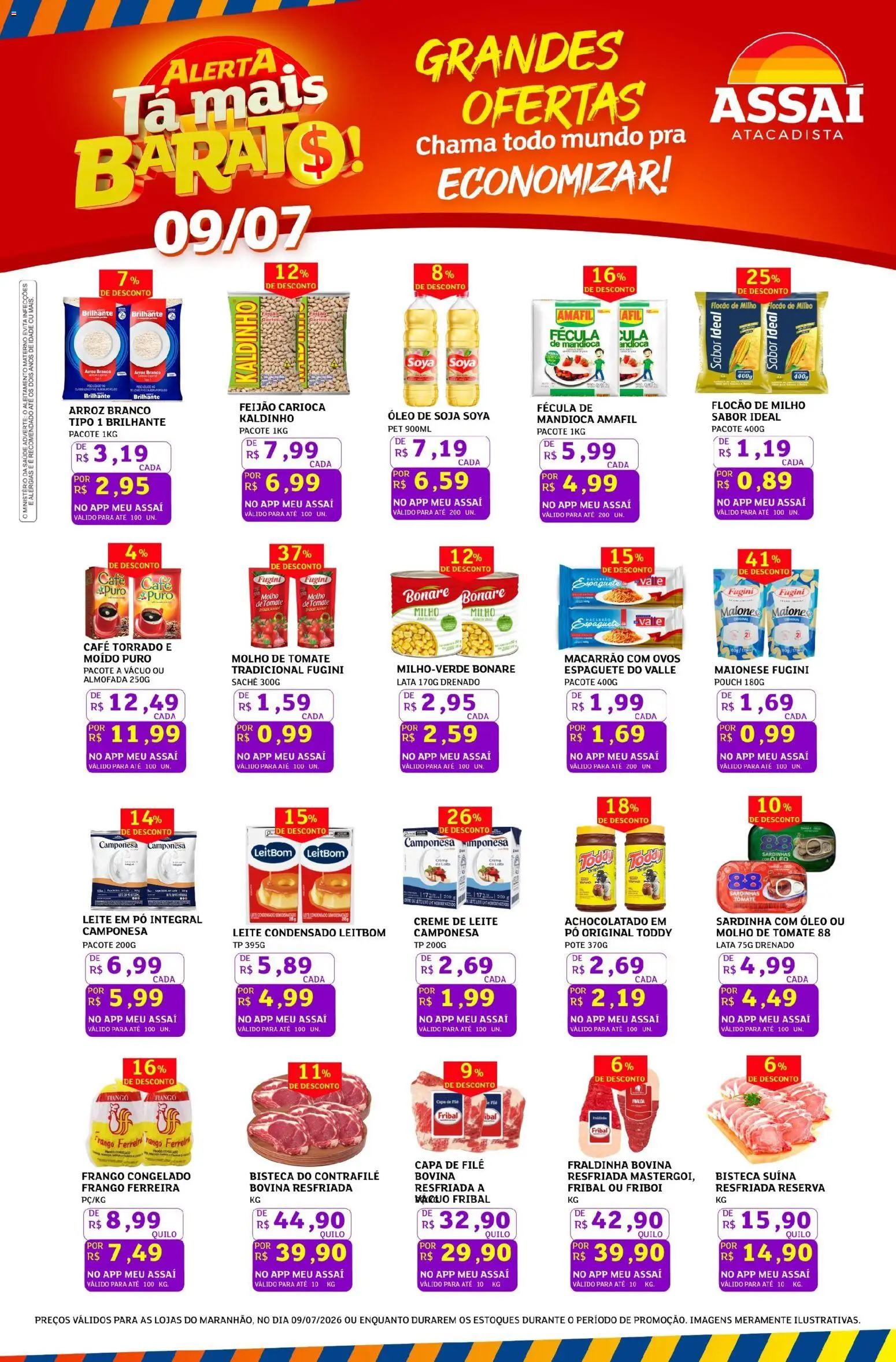 Assaí Atacadista Folheto - válido de 09/07/2026 | Página: 1 | Produtos: Pó, Almofada, Fraldinha, Macarrão