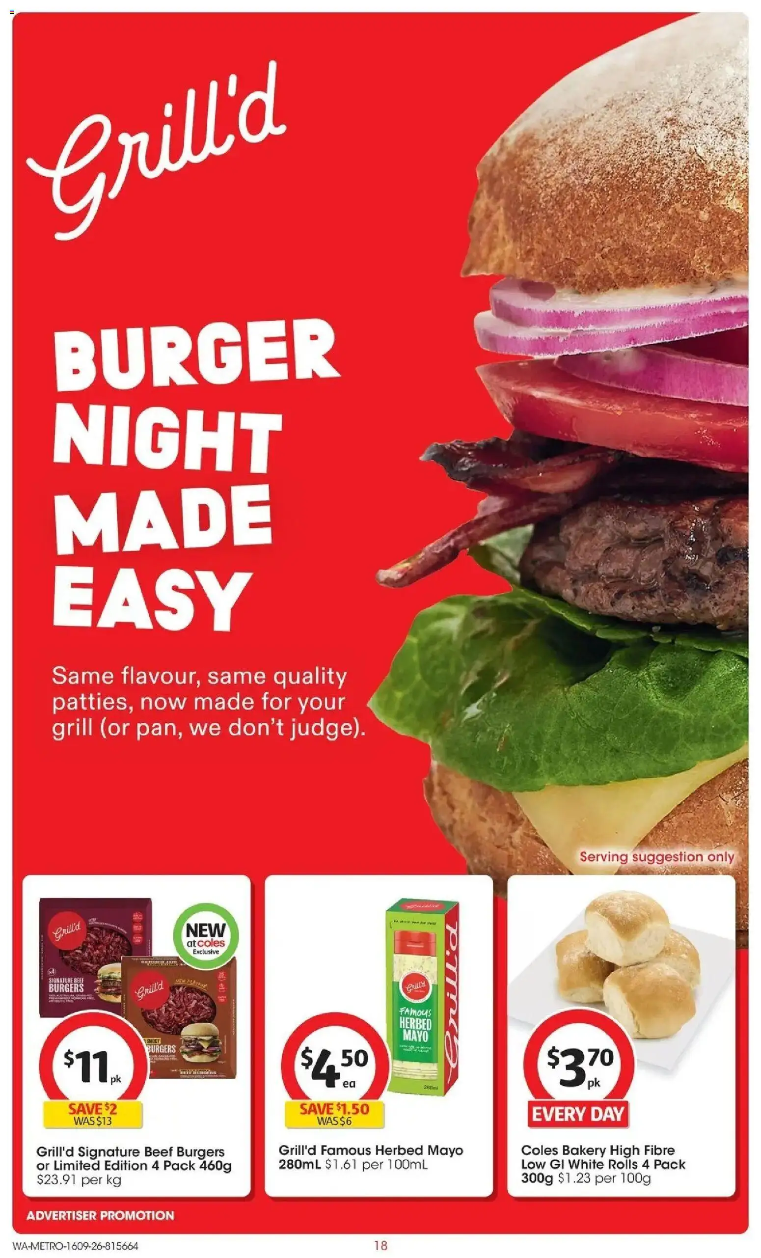 ﻿Coles catalogue valid from 16/09/2026 > Online Australia | Page: 18 | Products: Burgers, Beef, Mayonnaise, Grill