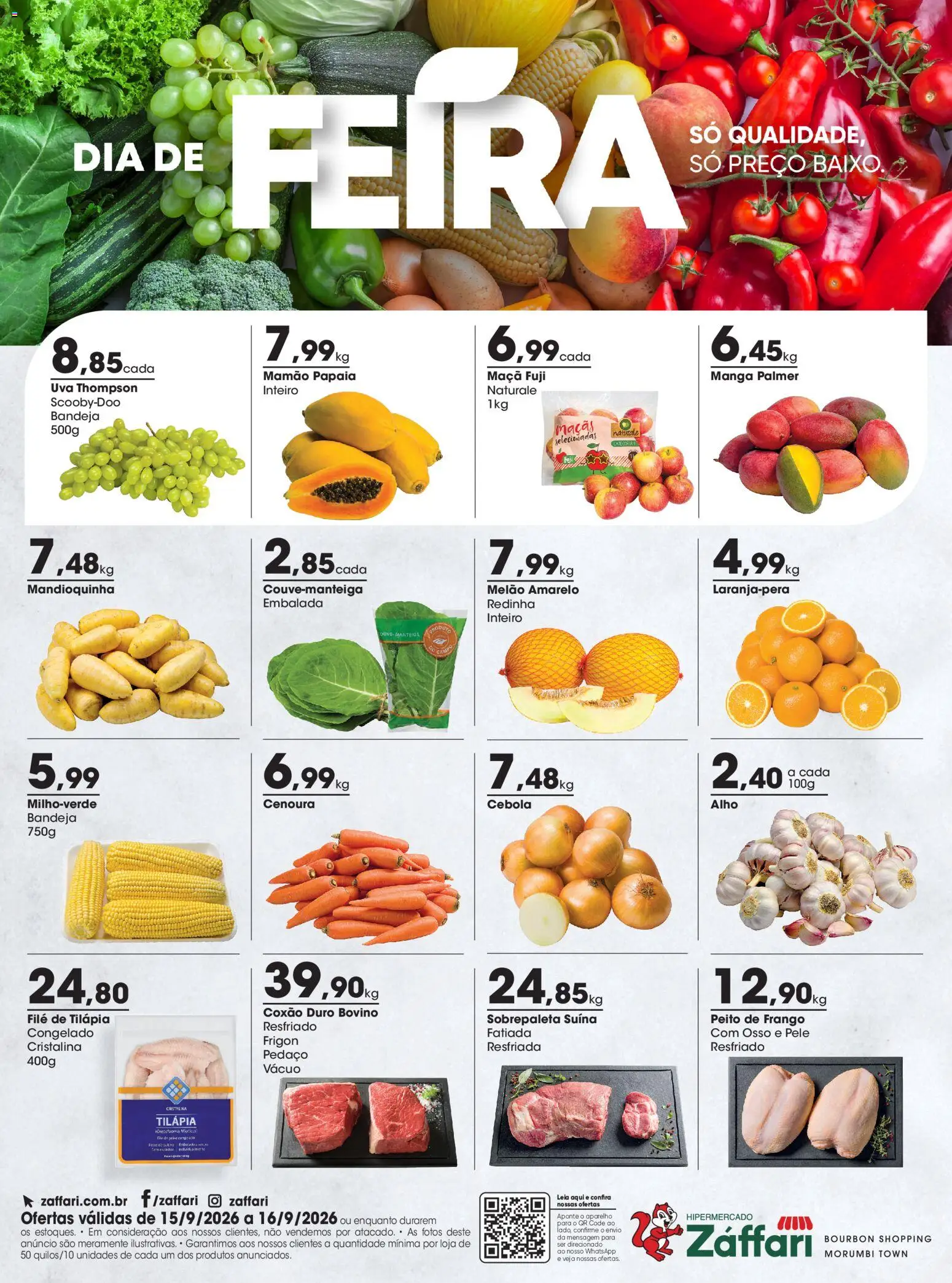Zaffari Folheto - válido de 15/09/2026 | Página: 1 | Produtos: Alho, Maçãs, Bourbon, Peito de frango