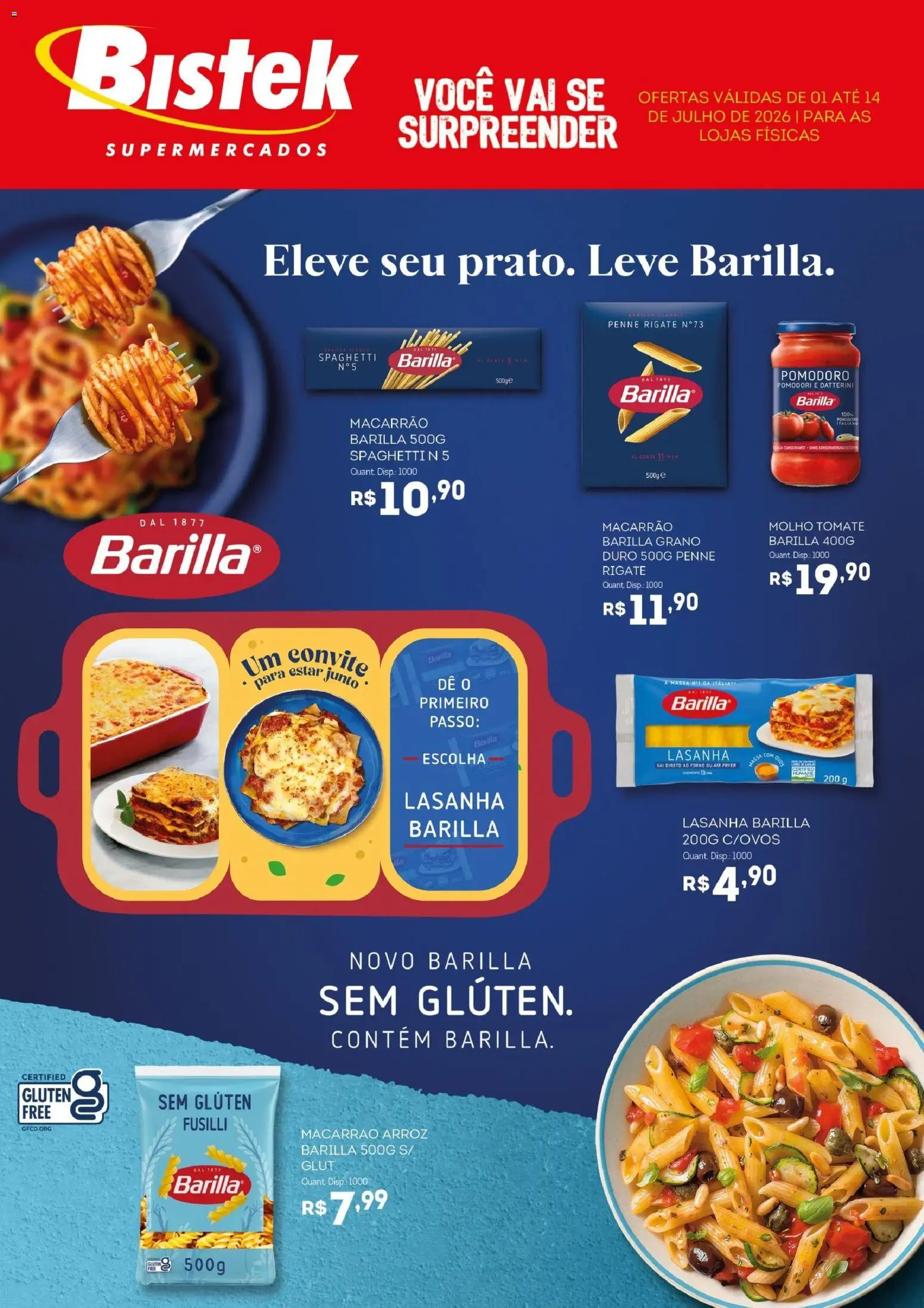 Bistek Supermercados Folheto - válido de 01/07/2026 | Página: 1 | Produtos: Ovos, Arroz, Macarrão, Massa