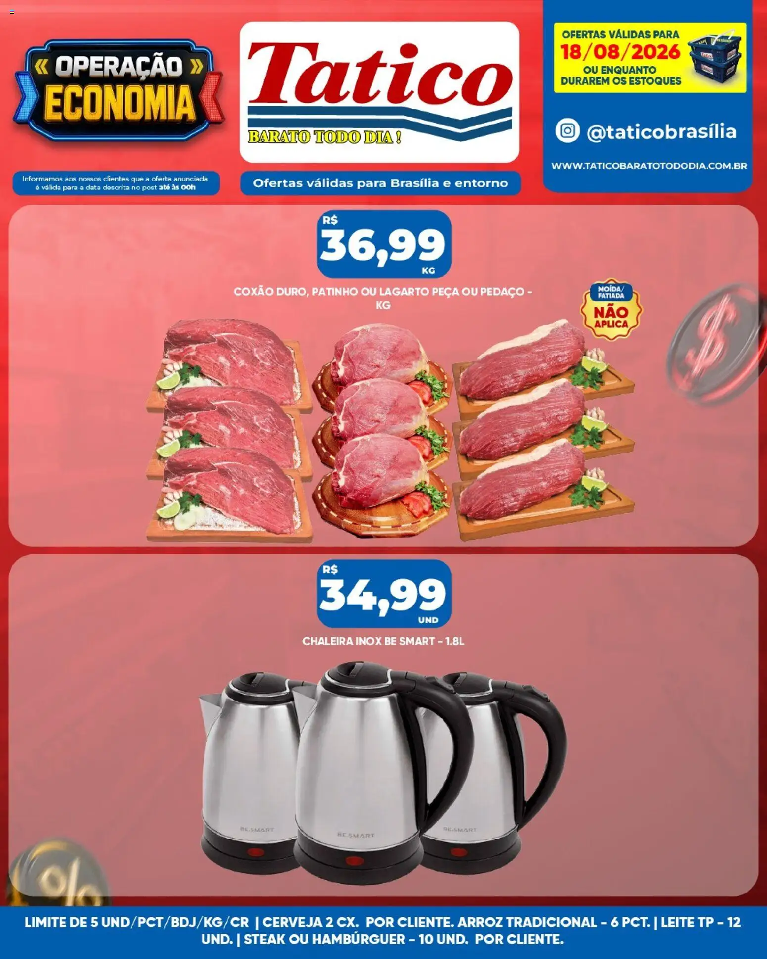 Tatico Folheto - válido de 18/08/2026 | Página: 13 | Produtos: Chaleira, Steak, Leite, Cerveja