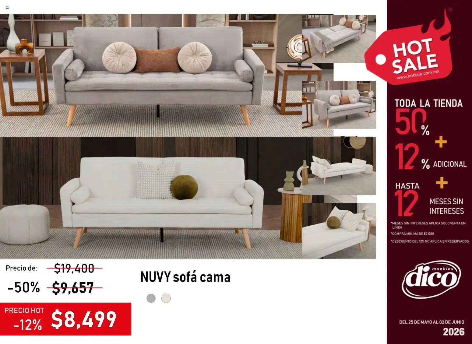 Nuevas ofertas de Muebles Dico válidas en toda la República Mexicana desde el 25.05.2026. ¡Encuentra las mejores ofertas en Muebles Dico Hot Sale! | Página: 12 | Productos: Sofá, Cama