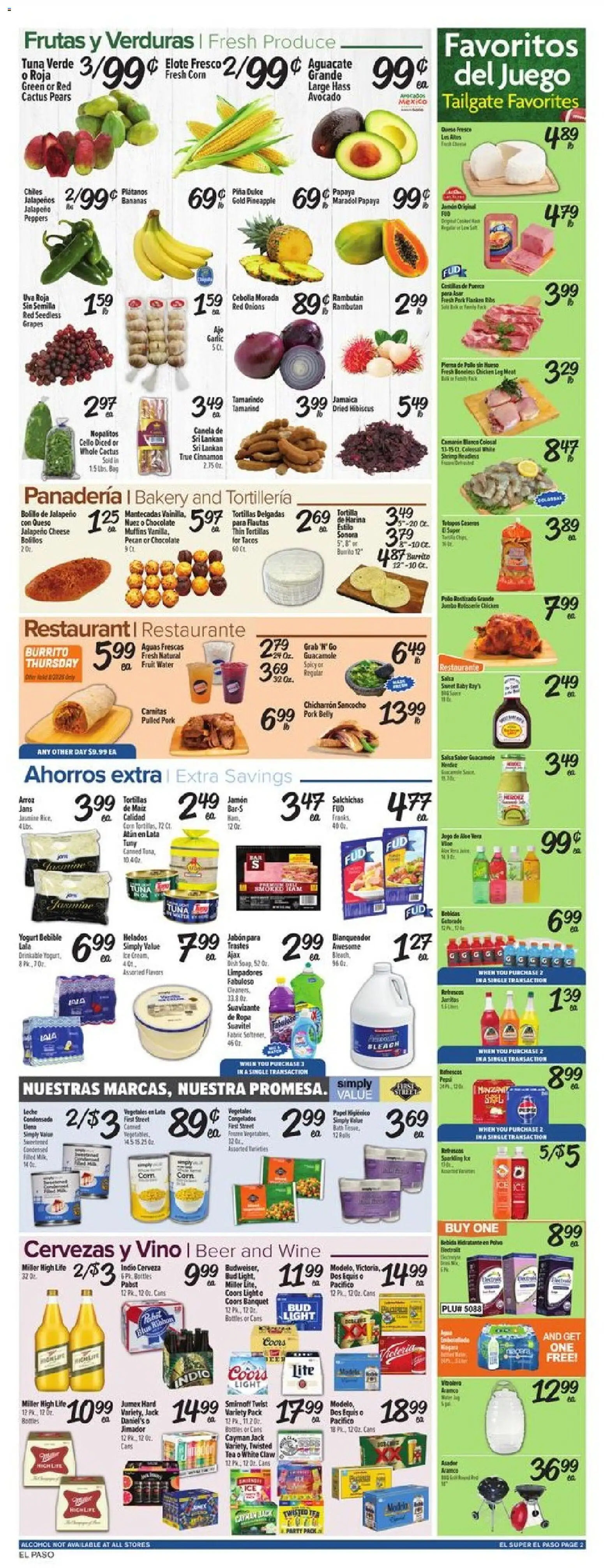 El Super Weekly Ad - valid from 08/26/2026 | Page: 2 | Products: Beer, Avocado, Water, Tuna