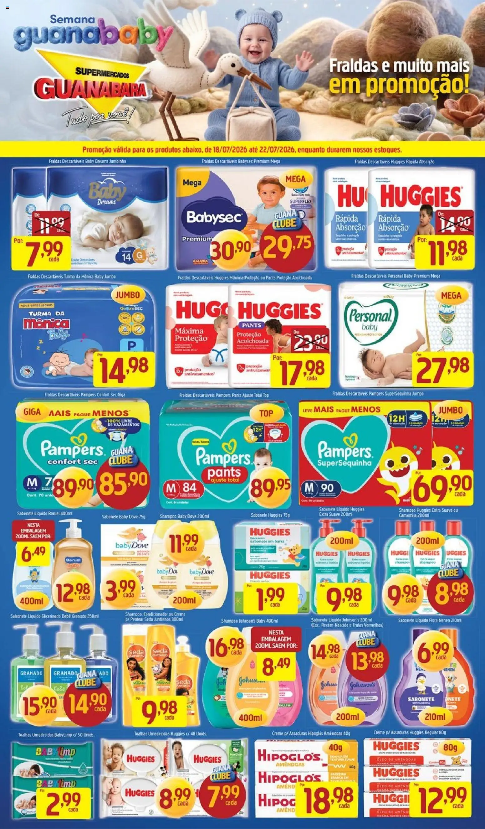 Supermercados Guanabara Folheto - válido de 18/07/2026 | Página: 13 | Produtos: Hipoglós, Pampers, Condicionador, Dove