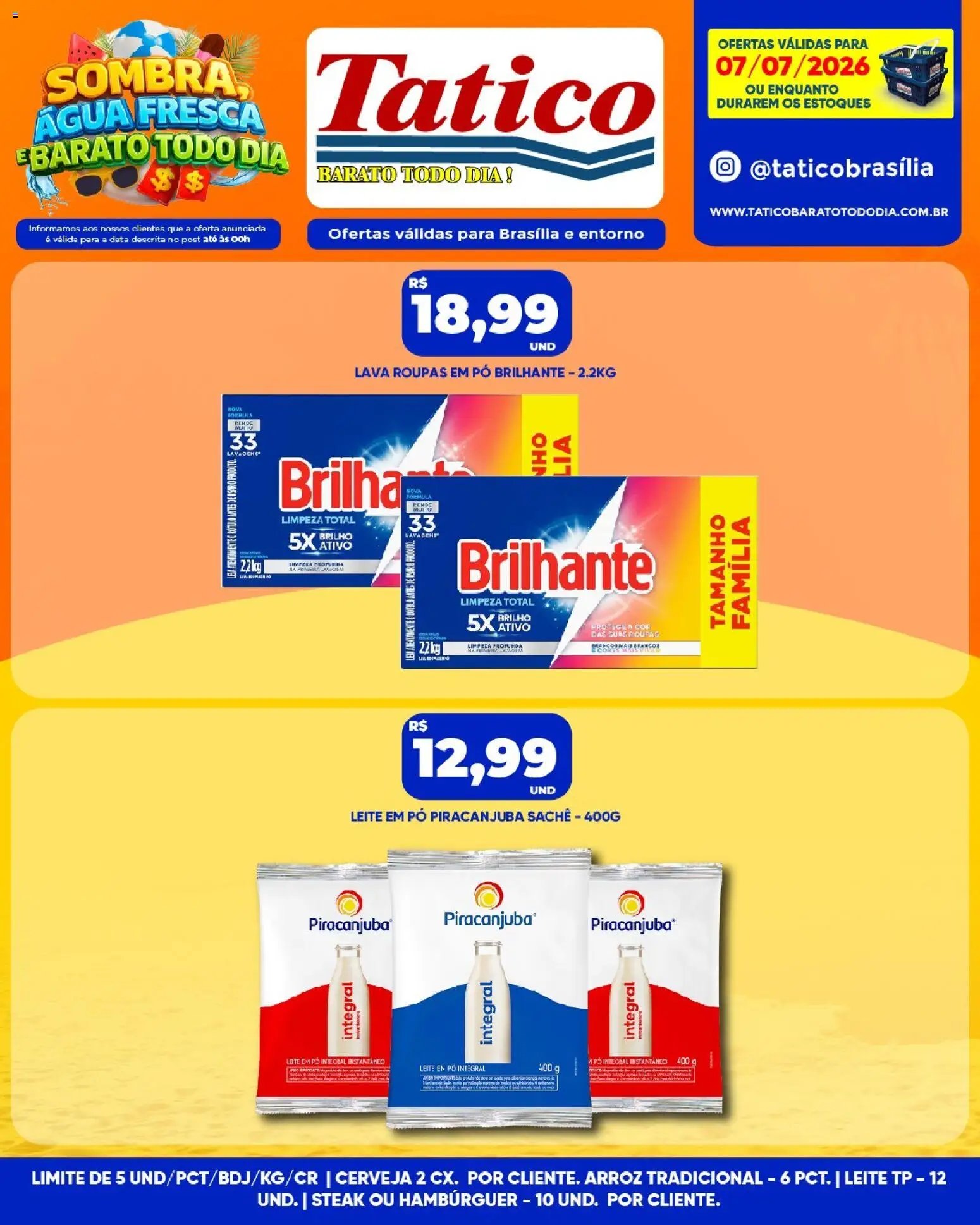 Tatico Folheto - válido de 07/07/2026 | Página: 10 | Produtos: Leite, Arroz, Roupas, Hambúrguer
