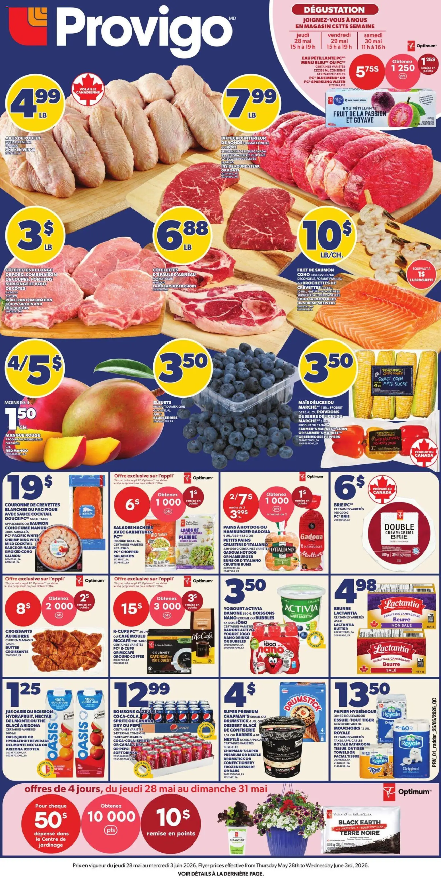 Provigo flyer valid from 28.05.2026 | Page: 1 | Products: Chicken wings, Cheese, Coffee, Chicken