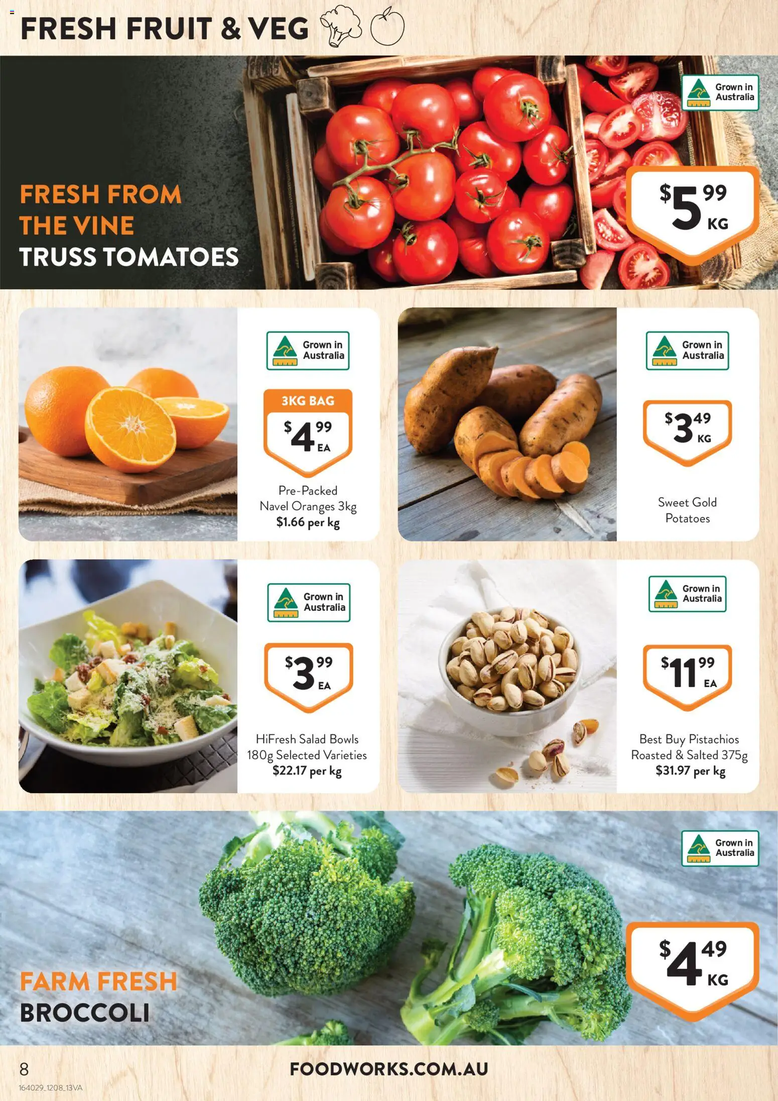 Foodworks catalogue - valid from 12/08/2026 | Page: 8 | Products: Broccoli, Salad, Fruit, Pistachios