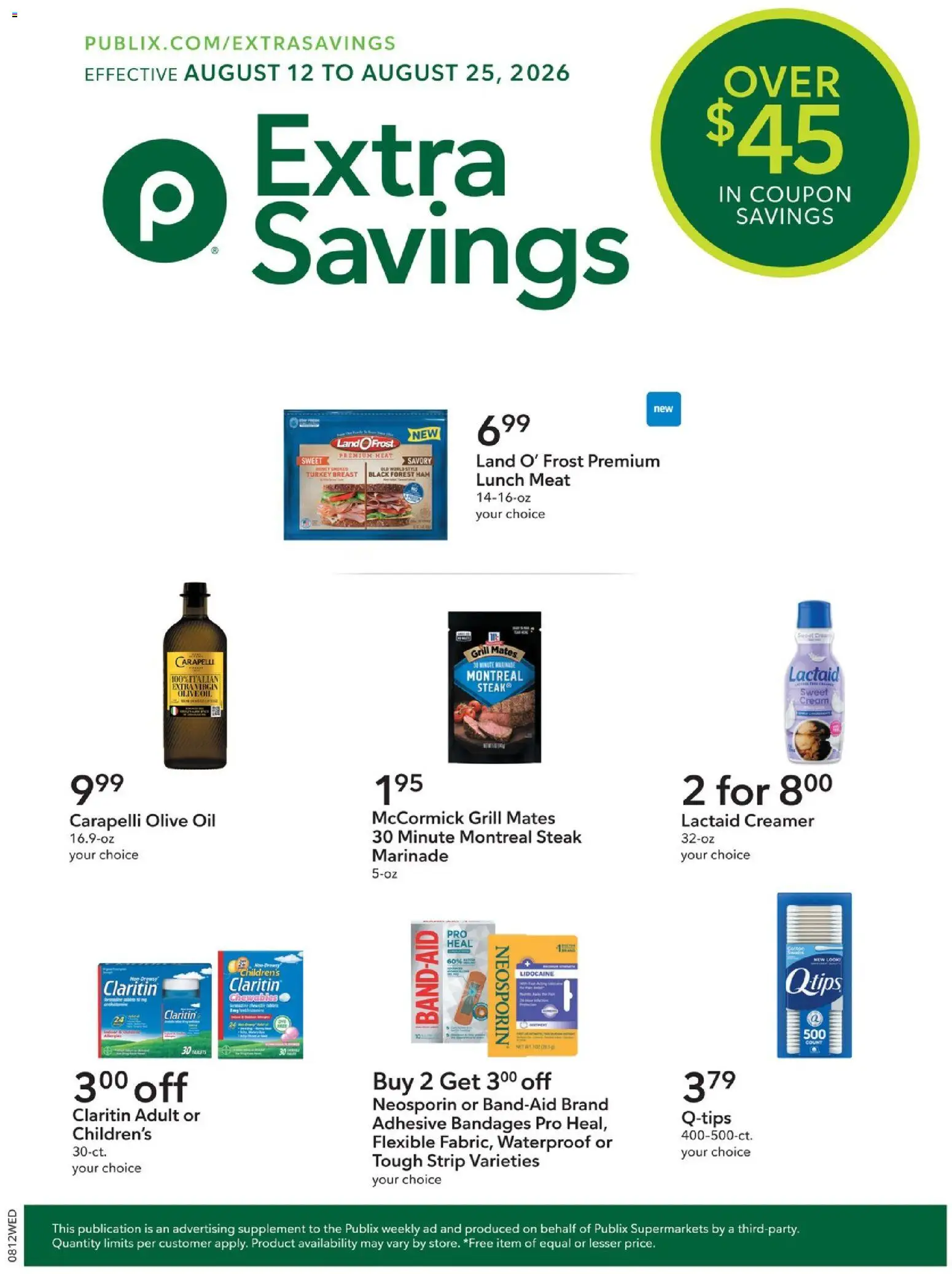 Publix Extra Savings - valid from 08/12/2026 | Page: 1 | Products: Adhesive, Turkey, Ham, Steak