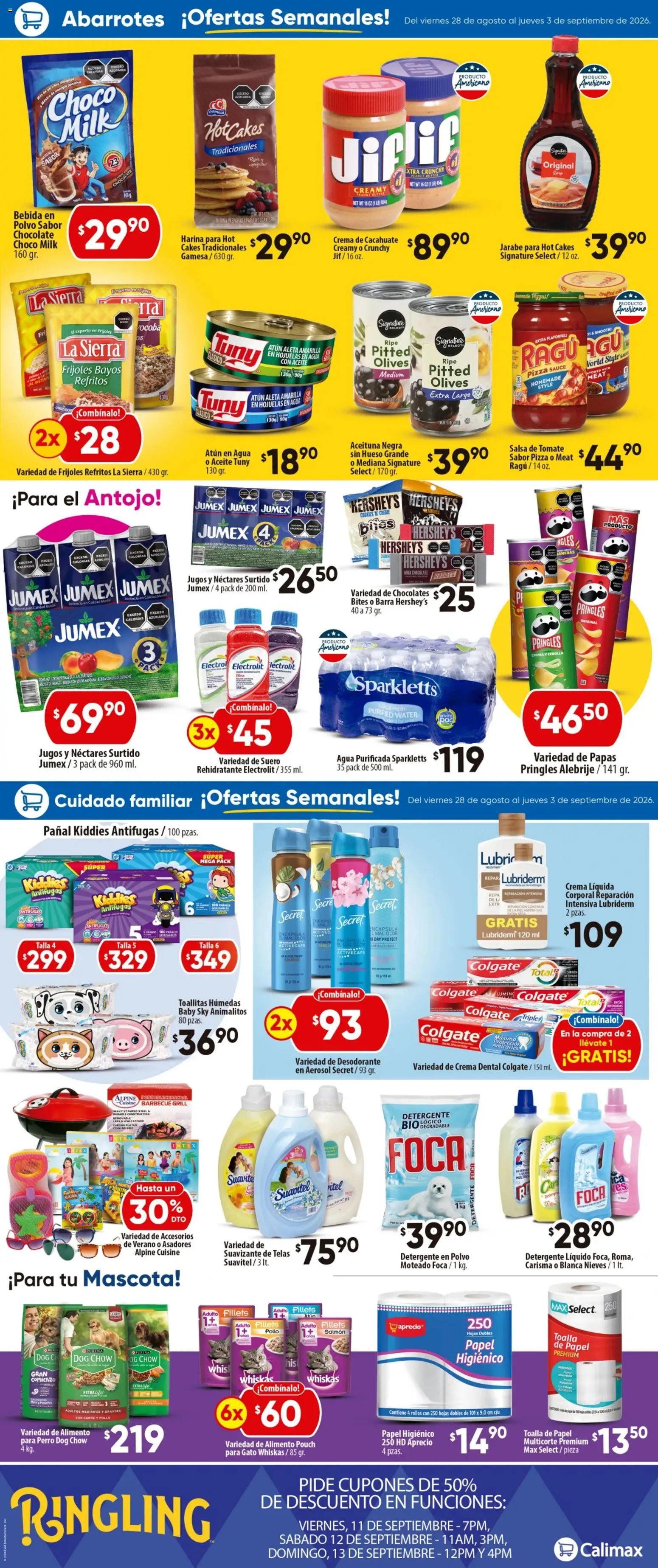 Nuevas ofertas de Calimax válidas en toda la República Mexicana desde el 28/08/2026. ¡Encuentra las mejores ofertas en Calimax folleto Mexicali y SLRC! | Página: 2 | Productos: Desodorante, Tomate, Toallitas húmedas, Aceite