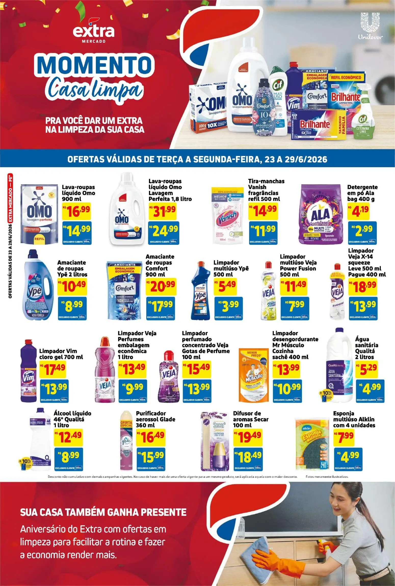 Extra Folheto - válido de 23/06/2026 | Página: 4 | Produtos: Difusor, Limpador multiuso, Detergente, Amaciante