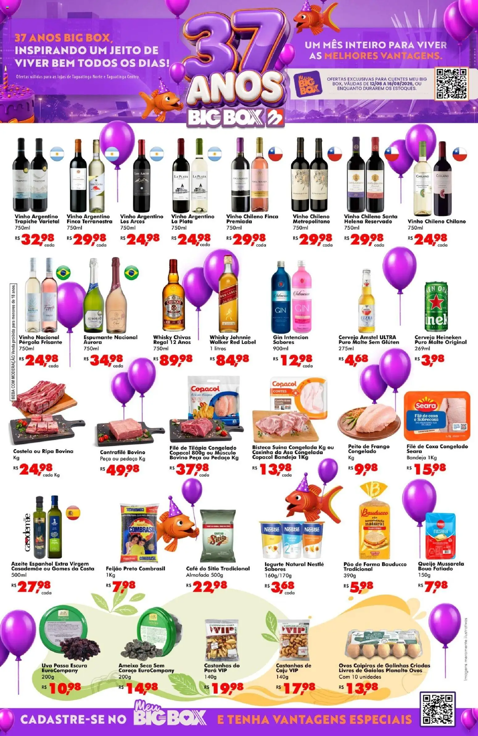 Big Box Folheto - válido de 12/08/2026 | Página: 1 | Produtos: Cerveja, Bandeja, Filé de tilápia, Peito de frango