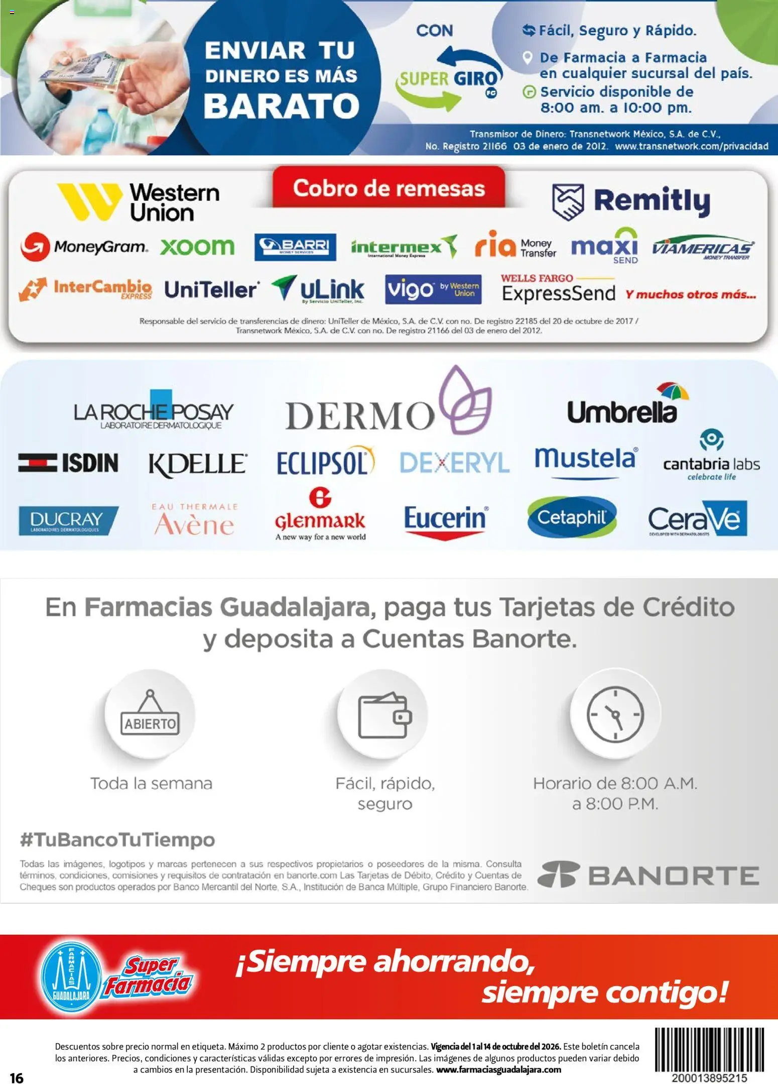 Nuevas ofertas de Farmacia Guadalajara válidas en toda la República Mexicana desde el 01/10/2026. ¡Encuentra las mejores ofertas en Farmacia Guadalajara catálogo! | Página: 16 | Productos: Banco, Sobre