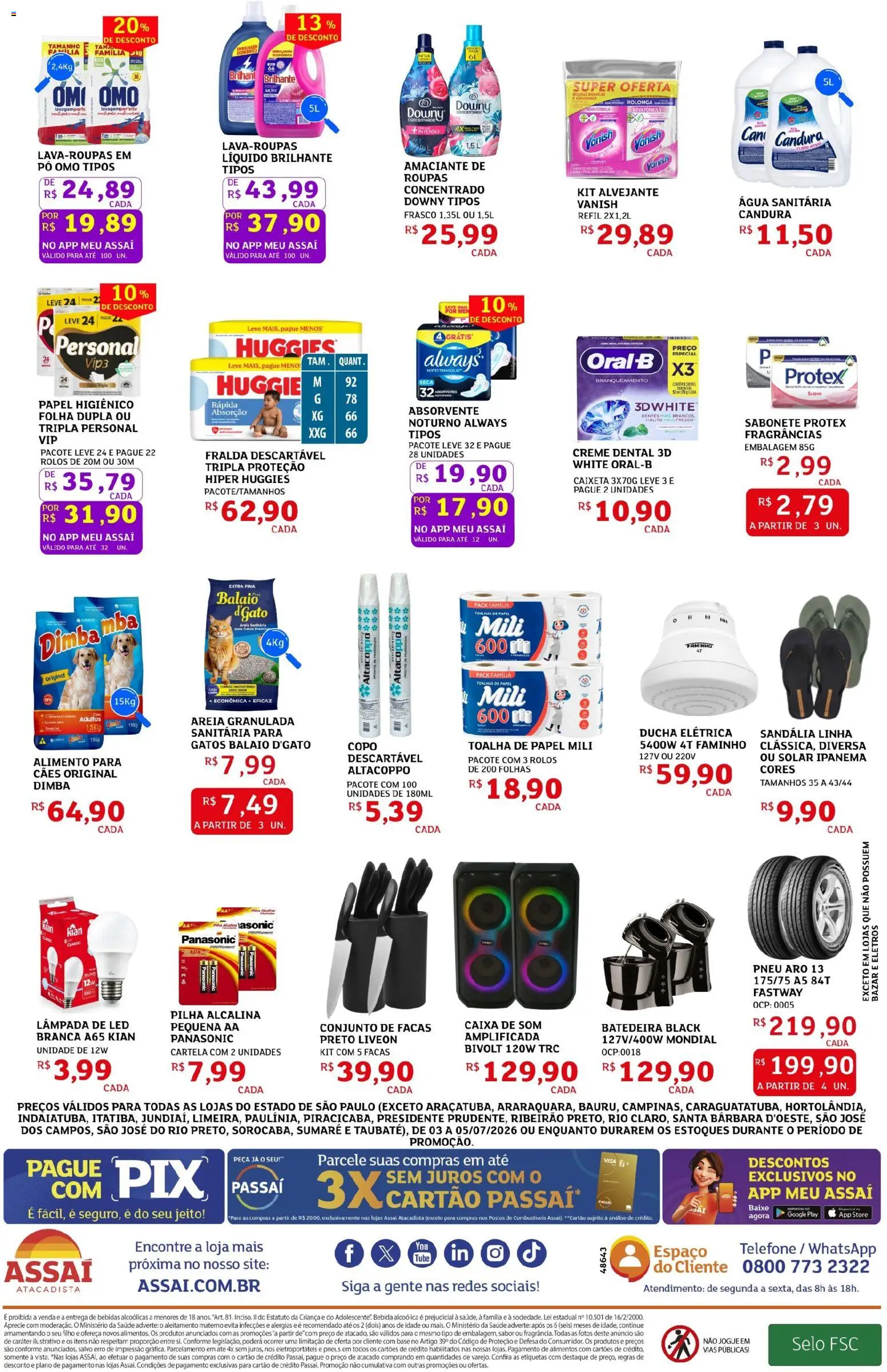 Assaí Atacadista Folheto - válido de 03/07/2026 | Página: 2 | Produtos: Pneus, Telefone, Papel higiênico, Amaciante