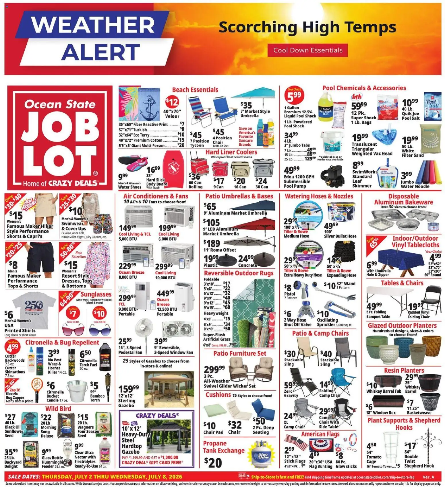 Ocean State Job Lot Weekly Ad - valid from 07/02/2026 | Page: 1 | Products: Box, Pump, Swimwear, Whiskey