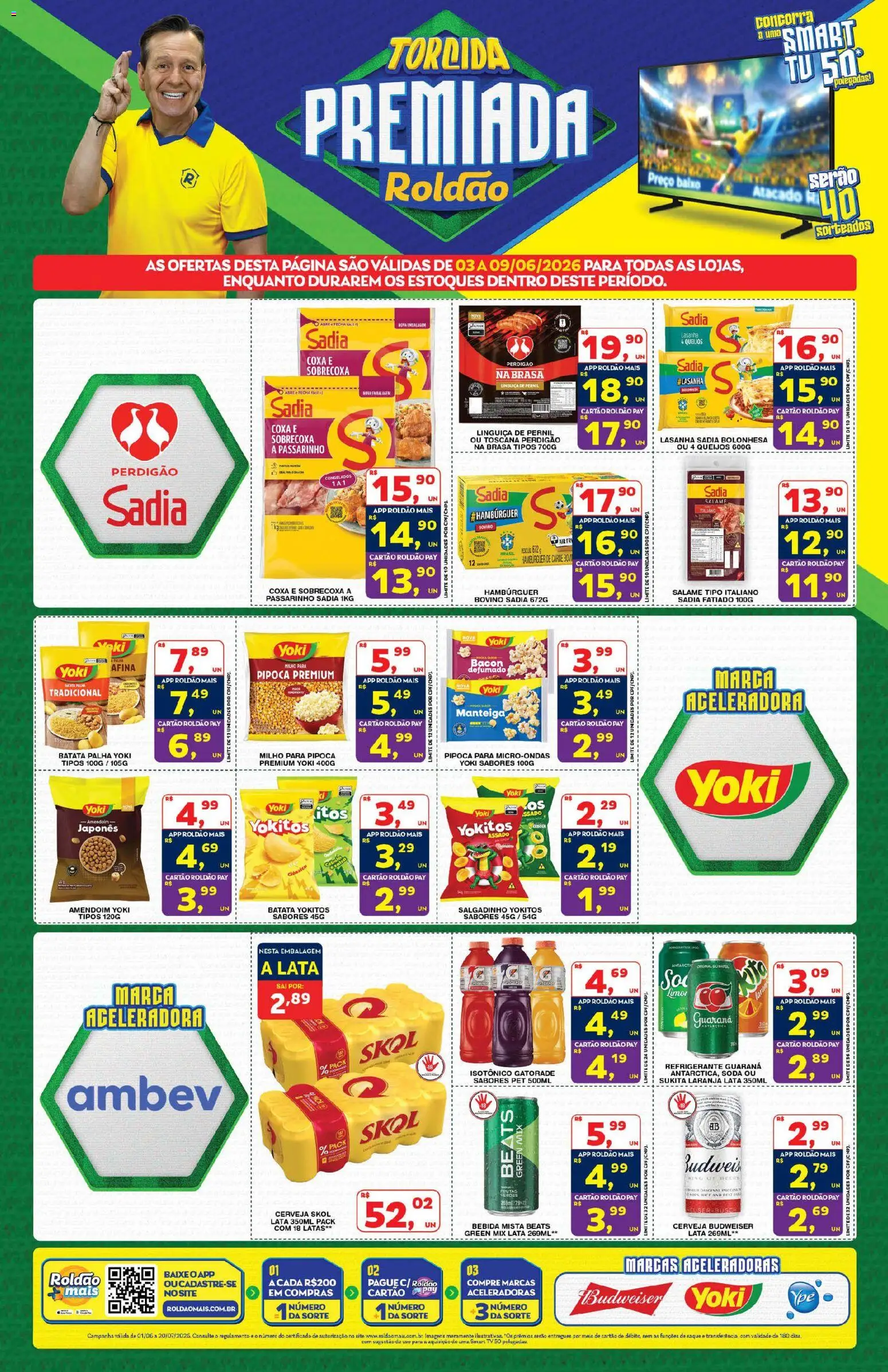 Roldão Folheto - válido de 03.06.2026 | Página: 1 | Produtos: Saquê, Salame, Hambúrguer, Lasanha