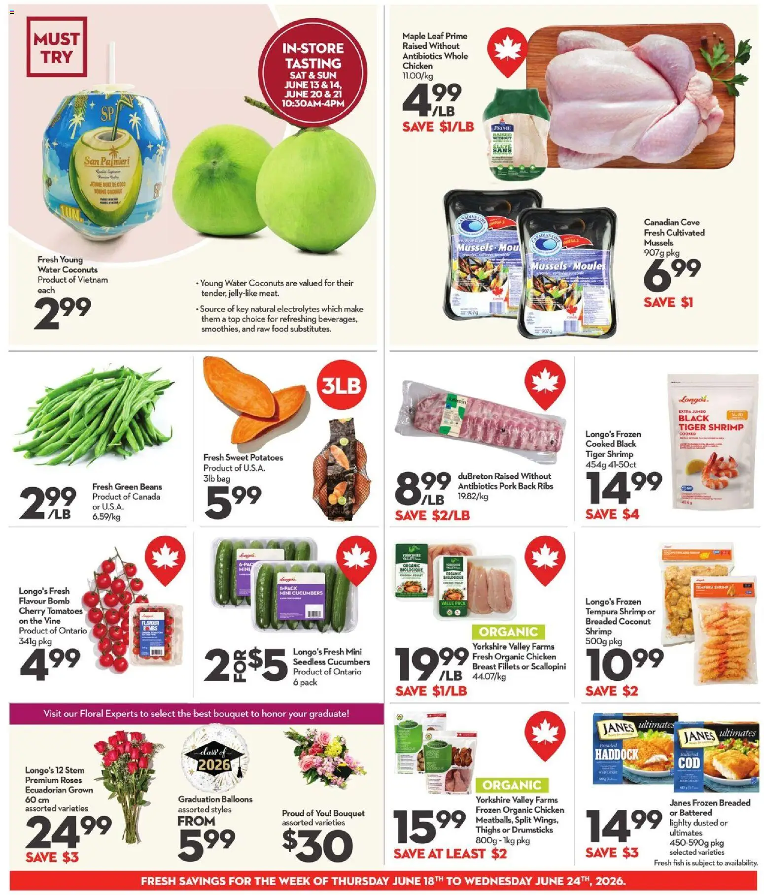 Longo's flyer valid from 18.06.2026 | Page: 9 | Products: Fish, Potatoes, Chicken, Pork