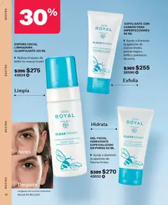 Vista previa de ESPUMA FACIAL LIMPIADORA CLARIFICANTE 125 ML, Reduce el exceso de brillo sin resecar la piel, nuevo folleto de la tienda, válido en México a partir del 01/10/2026 | Página: 42 | Productos: Brillo, Exfoliante, Espuma