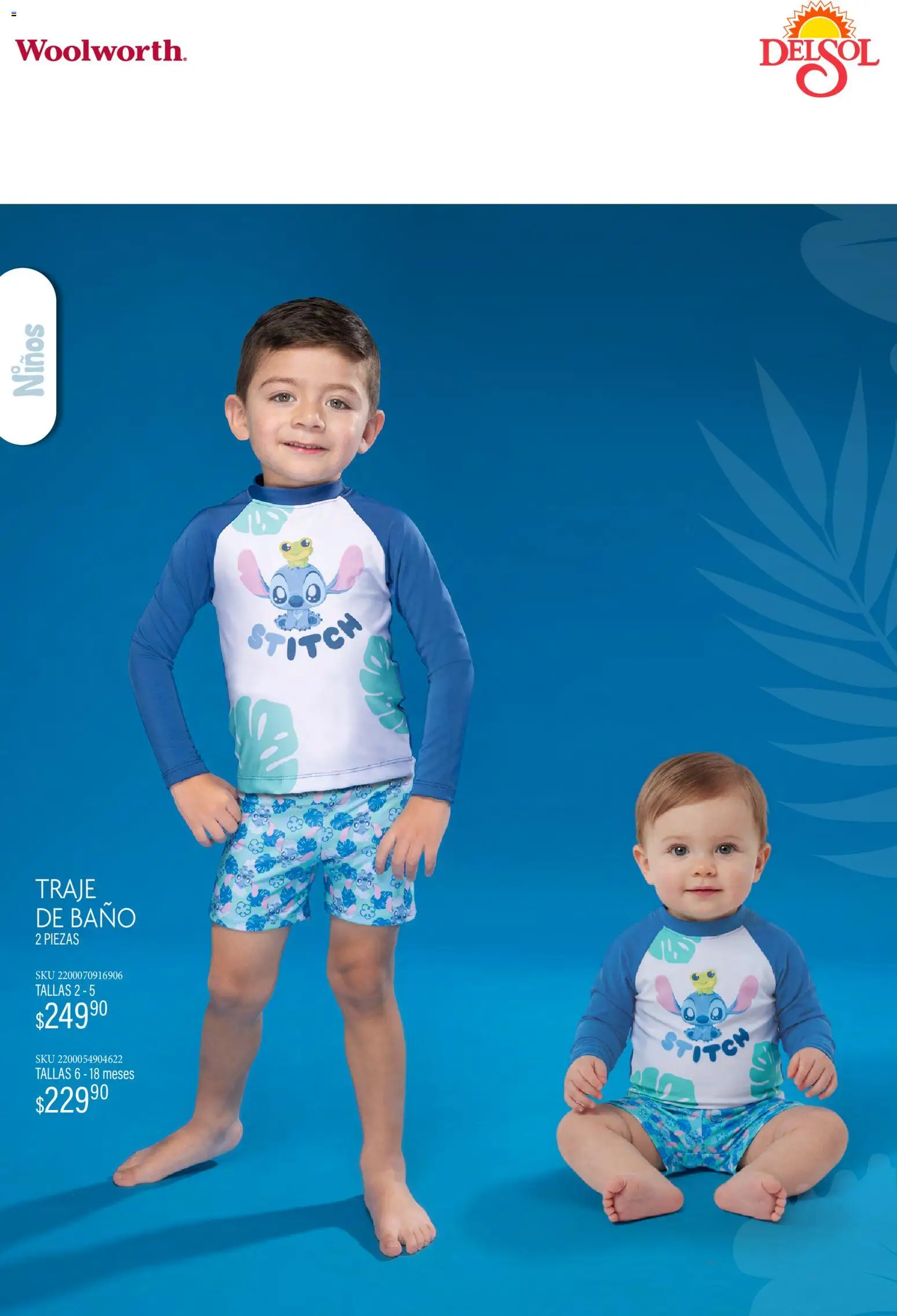 Nuevas ofertas de Del Sol y Woolworth válidas en toda la República Mexicana desde el 19.03.2026. ¡Encuentra las mejores ofertas en Del Sol y Woolworth catálogo Luce tus Vacaciones con Stitch! | Página: 8 | Productos: Traje, Traje de baño, Baño