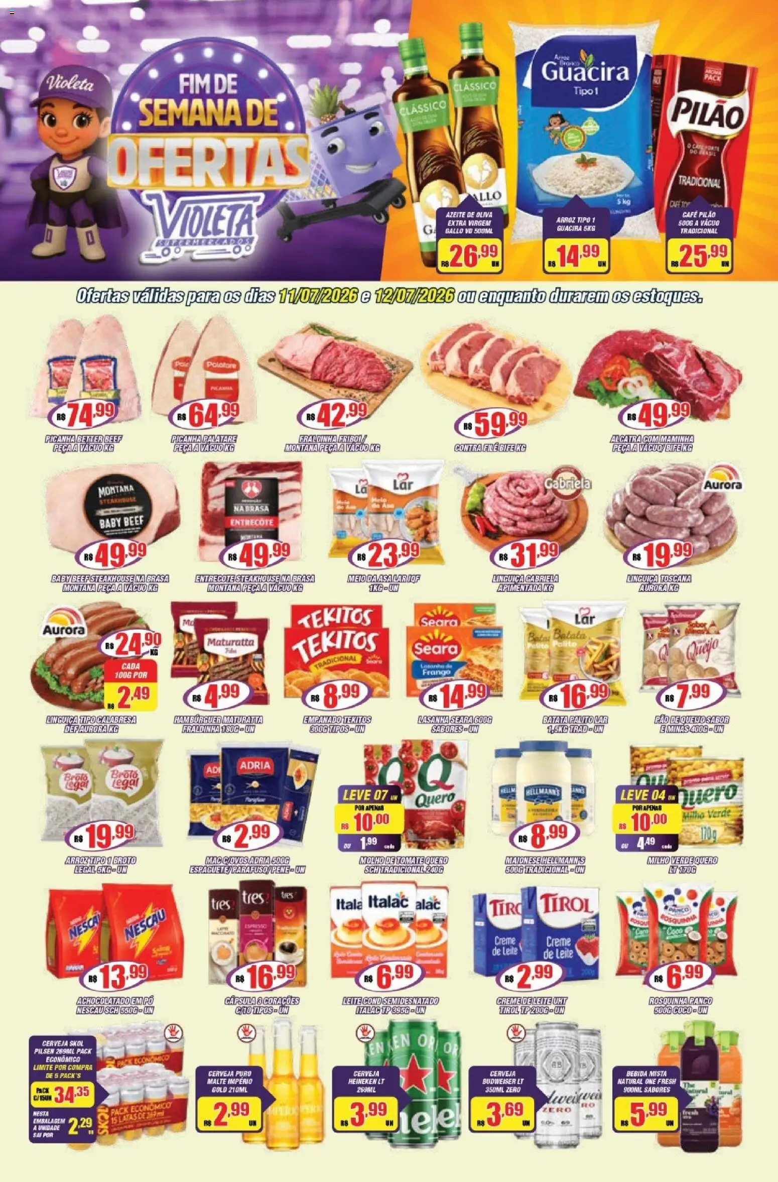 Violeta Supermercados Folheto - válido de 11/07/2026 | Página: 1 | Produtos: Pó, Achocolatado, Creme de leite, Azeite