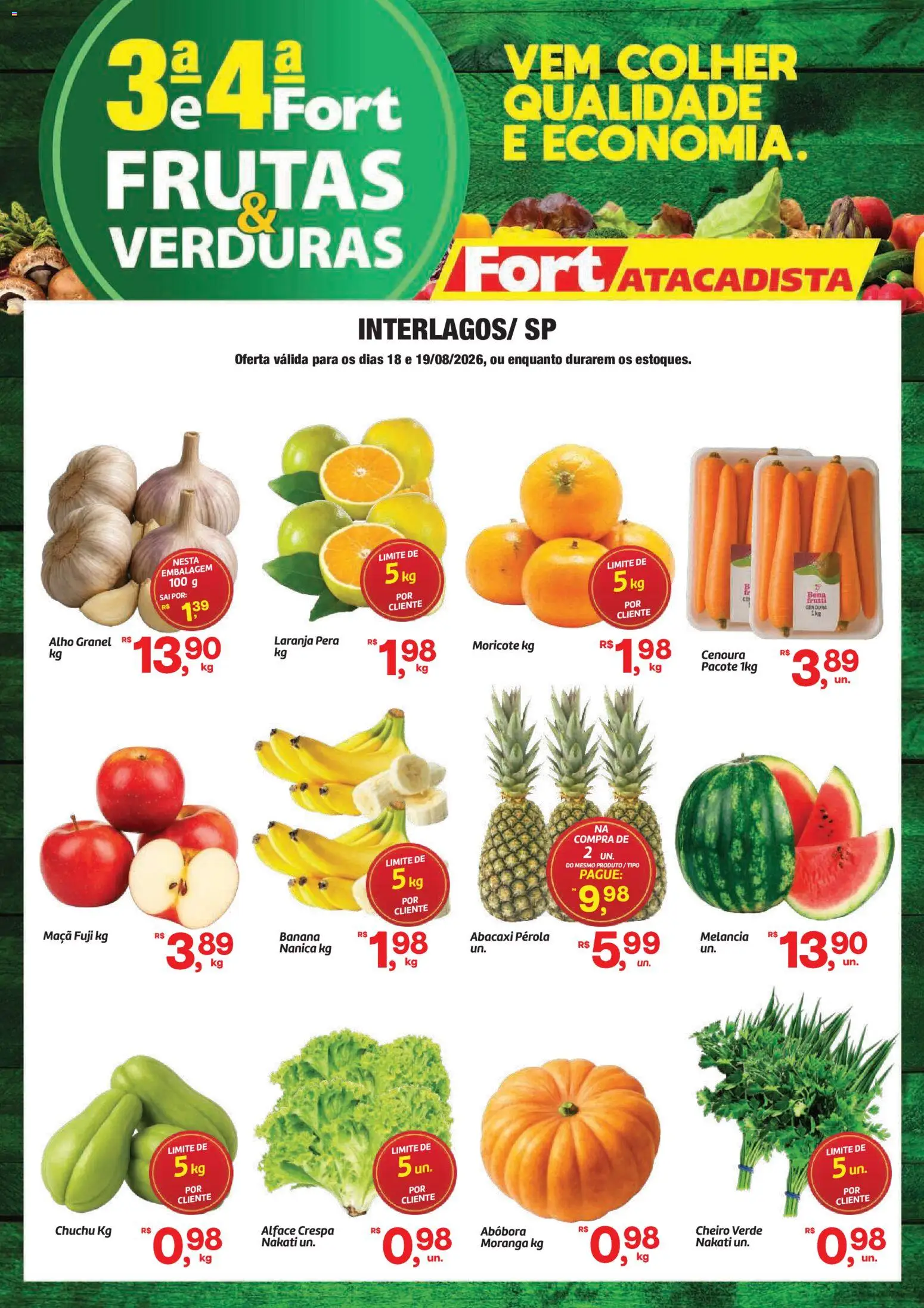 Fort Atacadista Folheto - válido de 18/08/2026 | Página: 1 | Produtos: Frutas, Pera, Alho, Cenoura
