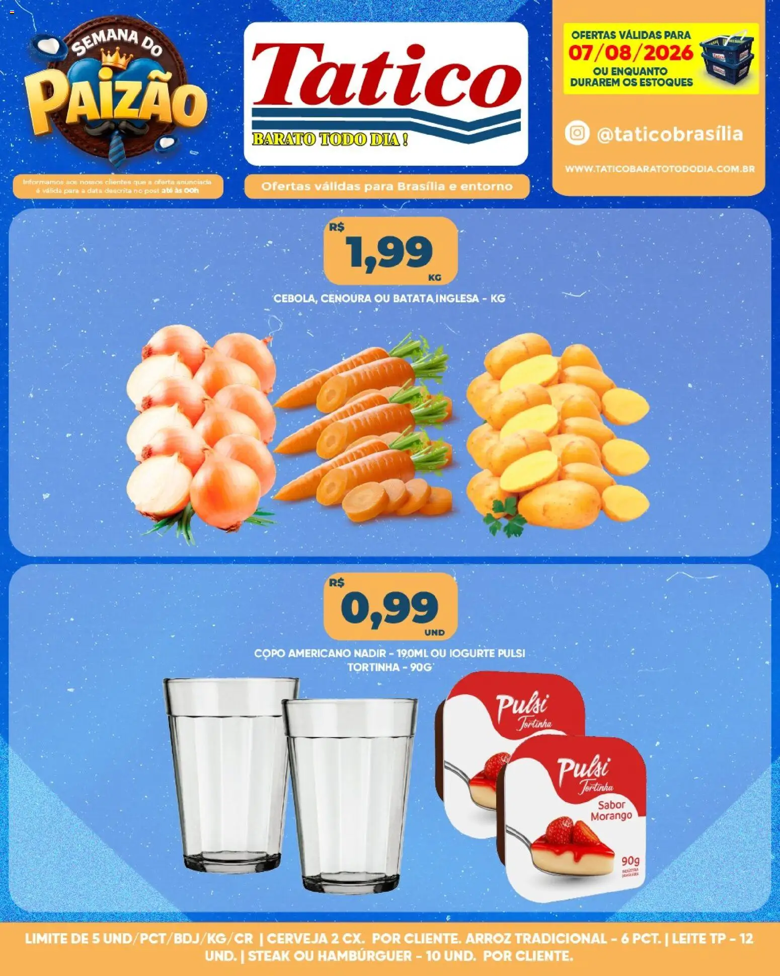 Tatico Folheto - válido de 07/08/2026 | Página: 1 | Produtos: Steak, Leite, Cenoura, Hambúrguer