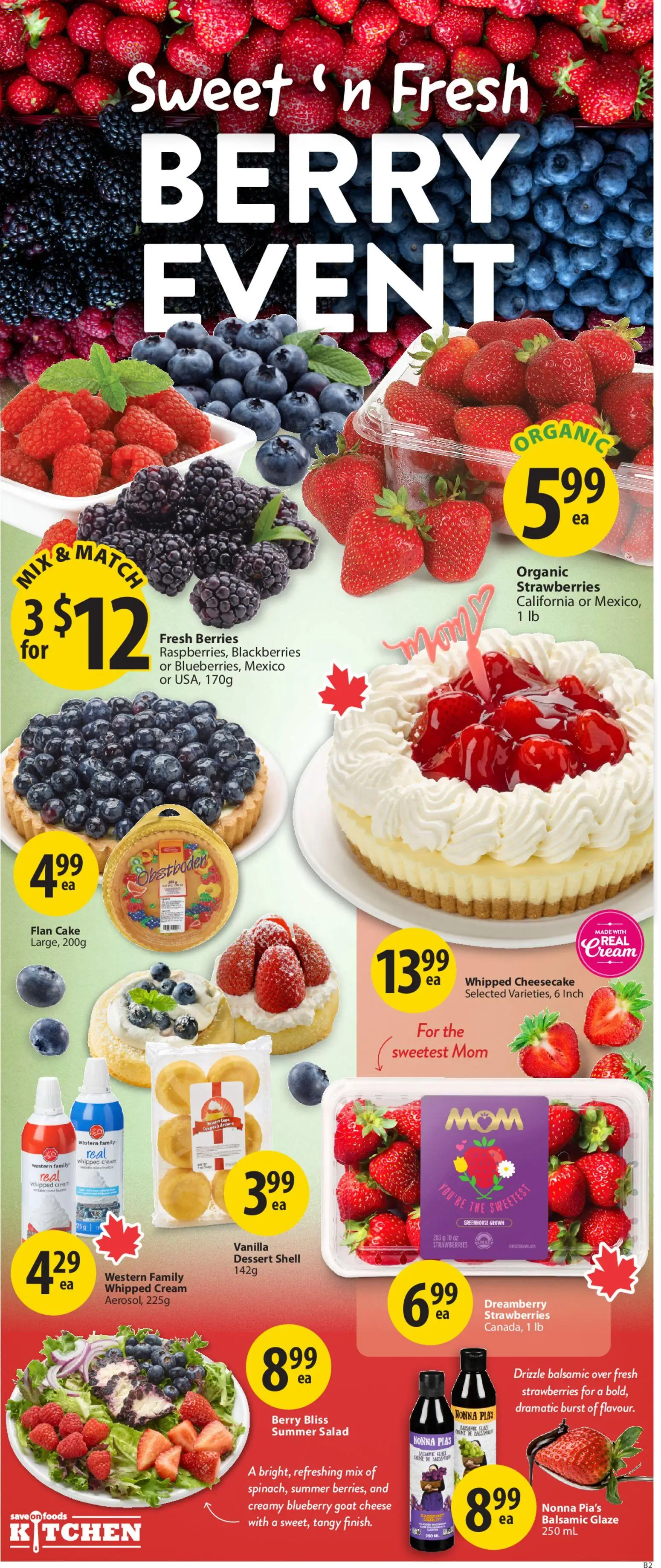 Save on foods flyer valid from 07.05.2026 | Page: 3 | Products: Strawberries, Cream, Salad, Cheese