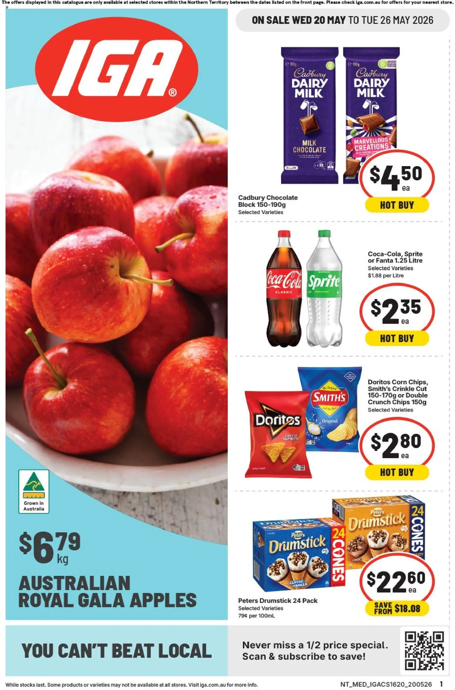 IGA catalogue - valid from 20.05.2026 | Page: 1 | Products: Dairy, Chocolate, Apples, Coca Cola