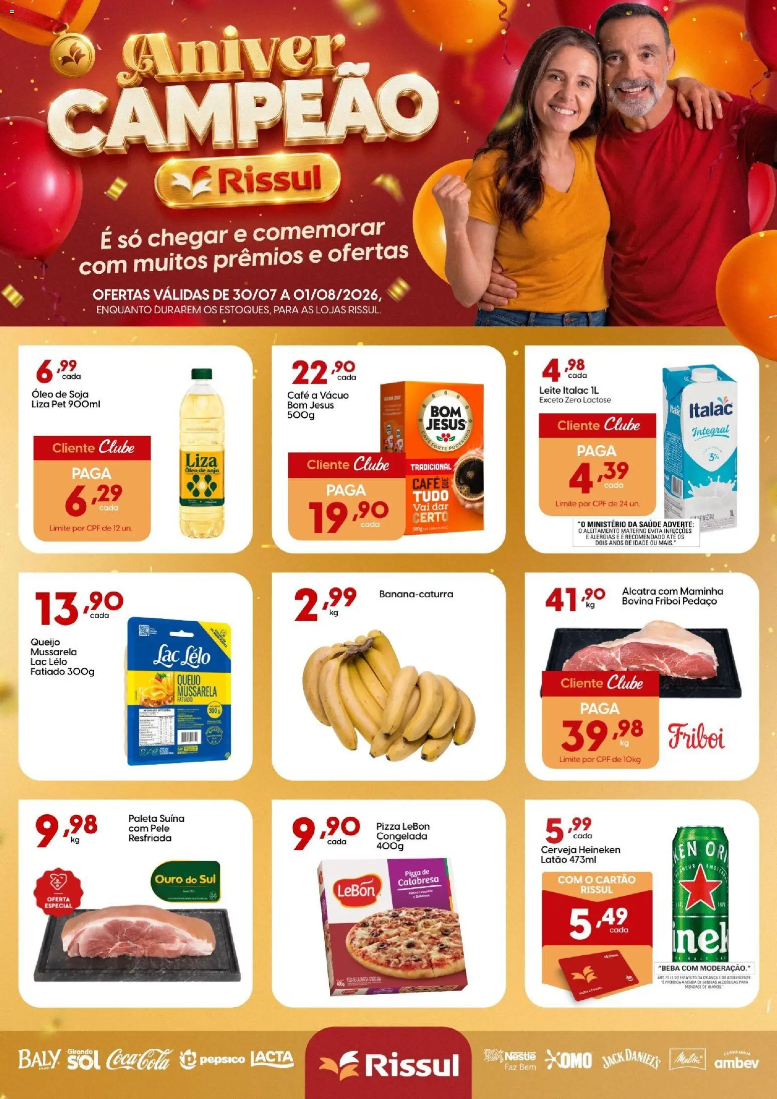 Rissul Folheto - válido de 30/07/2026 | Página: 1 | Produtos: Cola, Leite, Óleo, Cerveja