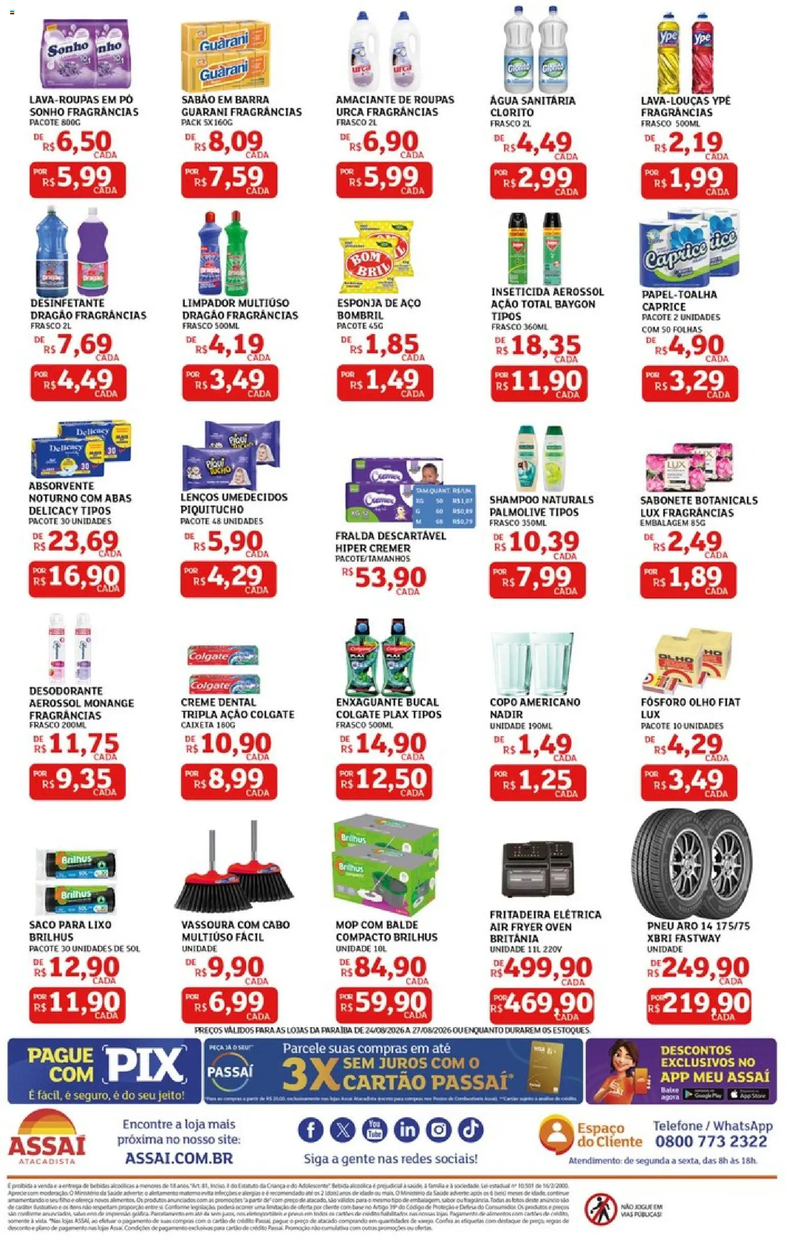 Assaí Atacadista Folheto - válido de 24/08/2026 | Página: 4 | Produtos: Pneu, Desodorante, Água, Sabonete