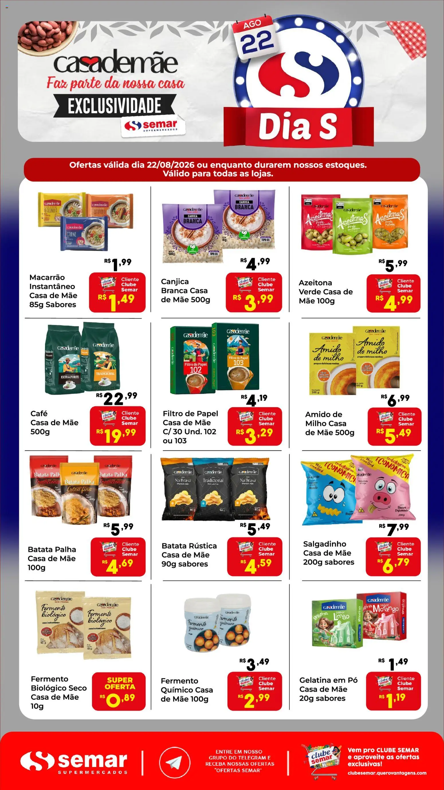 Semar Supermercado Folheto - válido de 22/08/2026 | Página: 1 | Produtos: Azeitonas, Café, Carne, Batata
