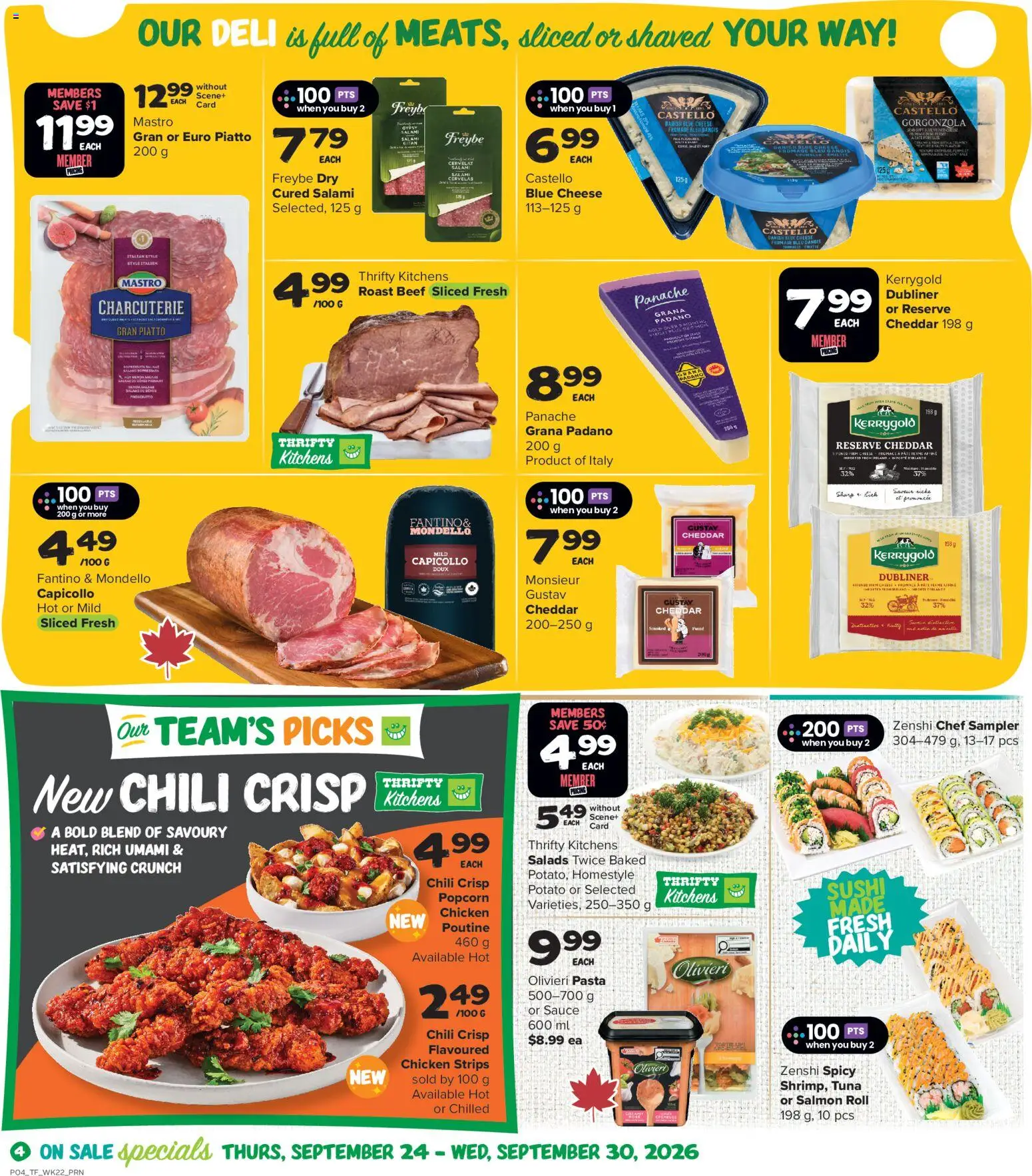 Thrifty Foods flyer valid from Sep 24, 2026 | Page: 5 | Products: Pasta, Popcorn, Cheddar, Chili