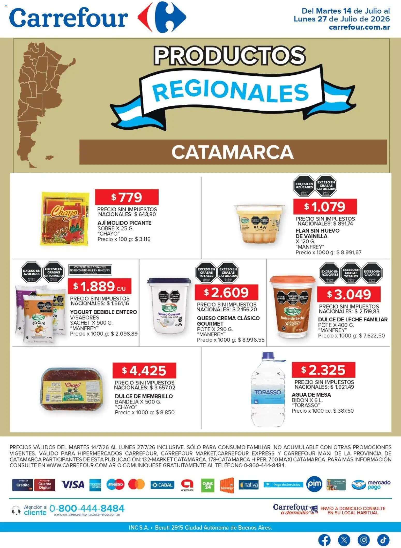 Carrefour - Productos Regionales | Catamarca │ válido desde el 14/07/2026 | Página: 1 | Productos: Teléfono, Sobre, Mesa, Agua