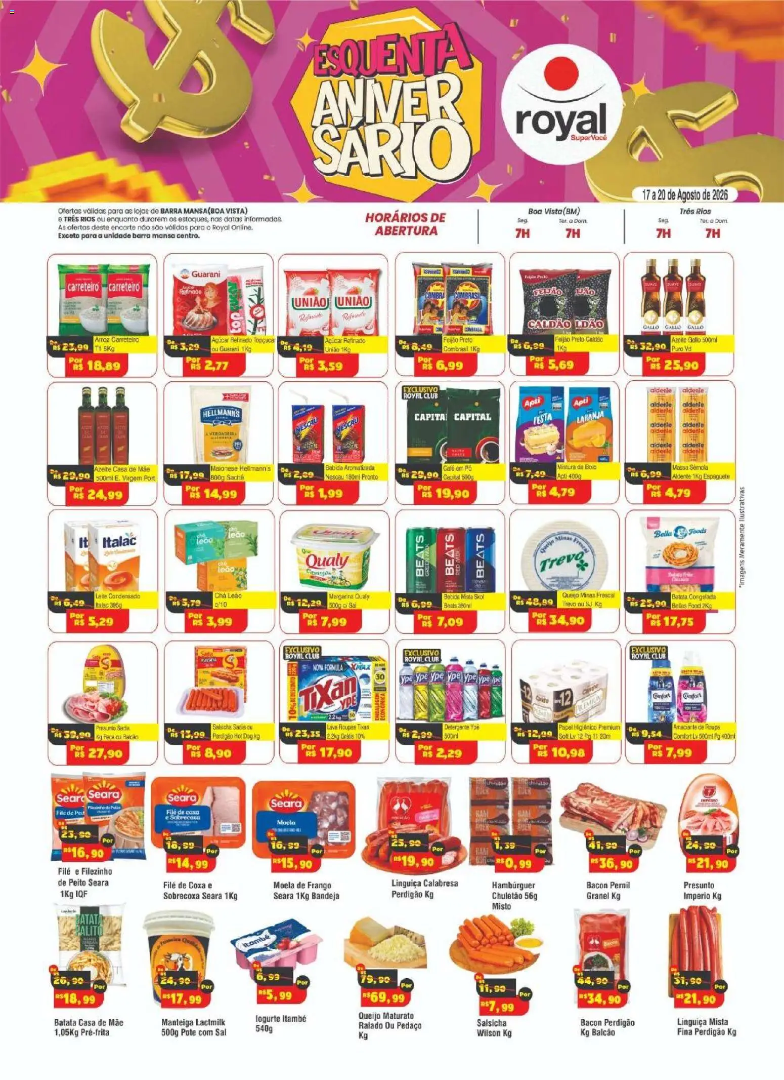Royal Supermercados Folheto - válido de 17/08/2026 | Página: 1 | Produtos: Pó, Linguiça, Manteiga, Queijo