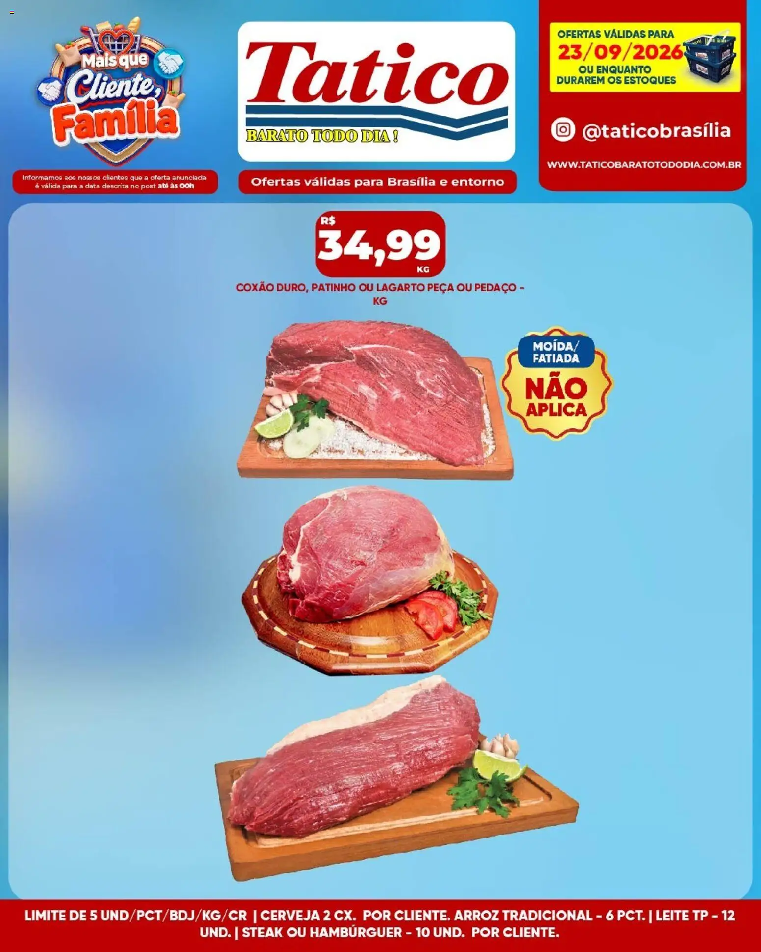 Tatico Folheto - válido de 23/09/2026 | Página: 12 | Produtos: Leite, Cerveja, Arroz, Hambúrguer