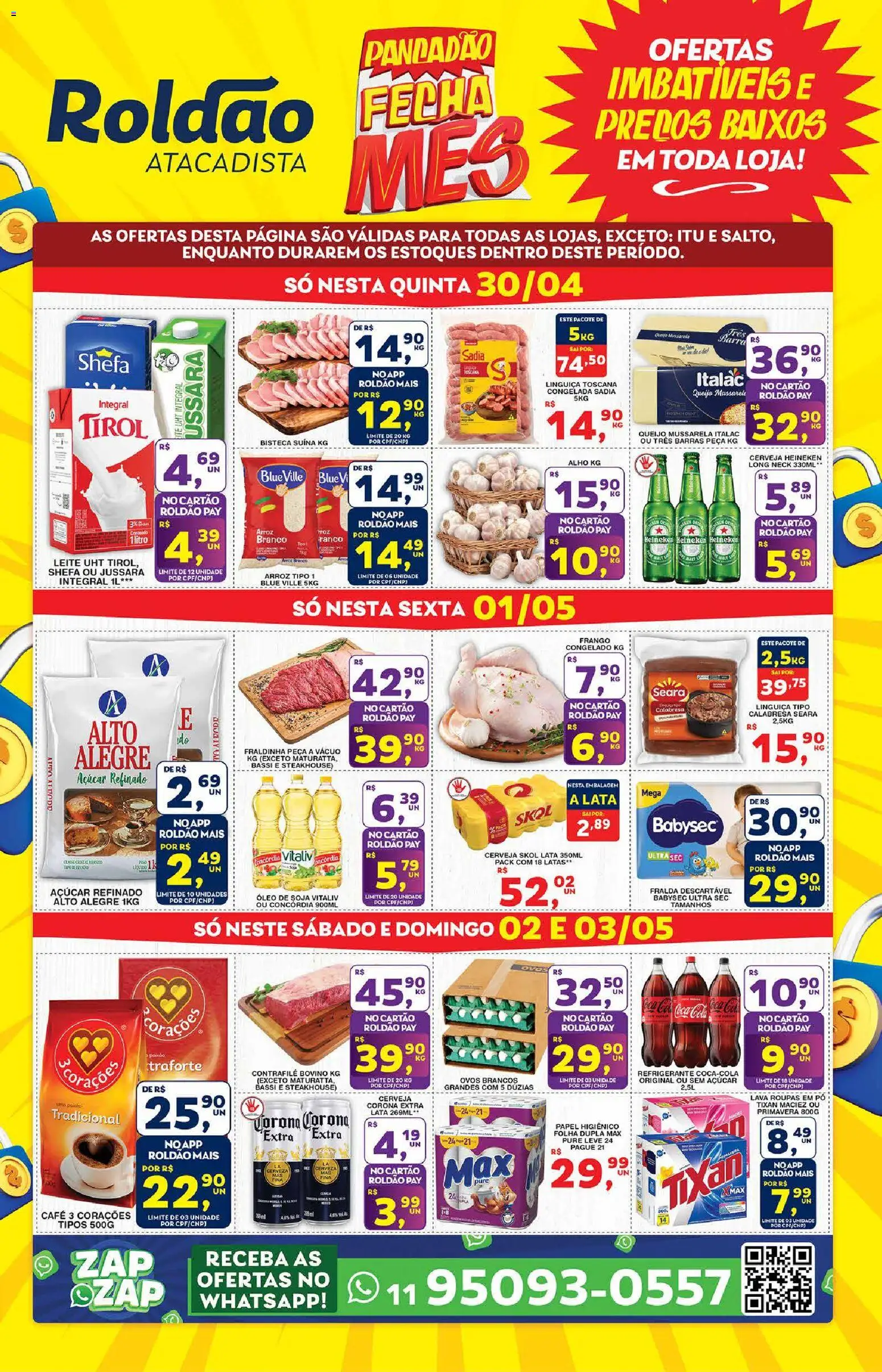 Roldão Folheto - válido de 30.04.2026 | Página: 1 | Produtos: Linguiça, Leite, Cerveja, Soja